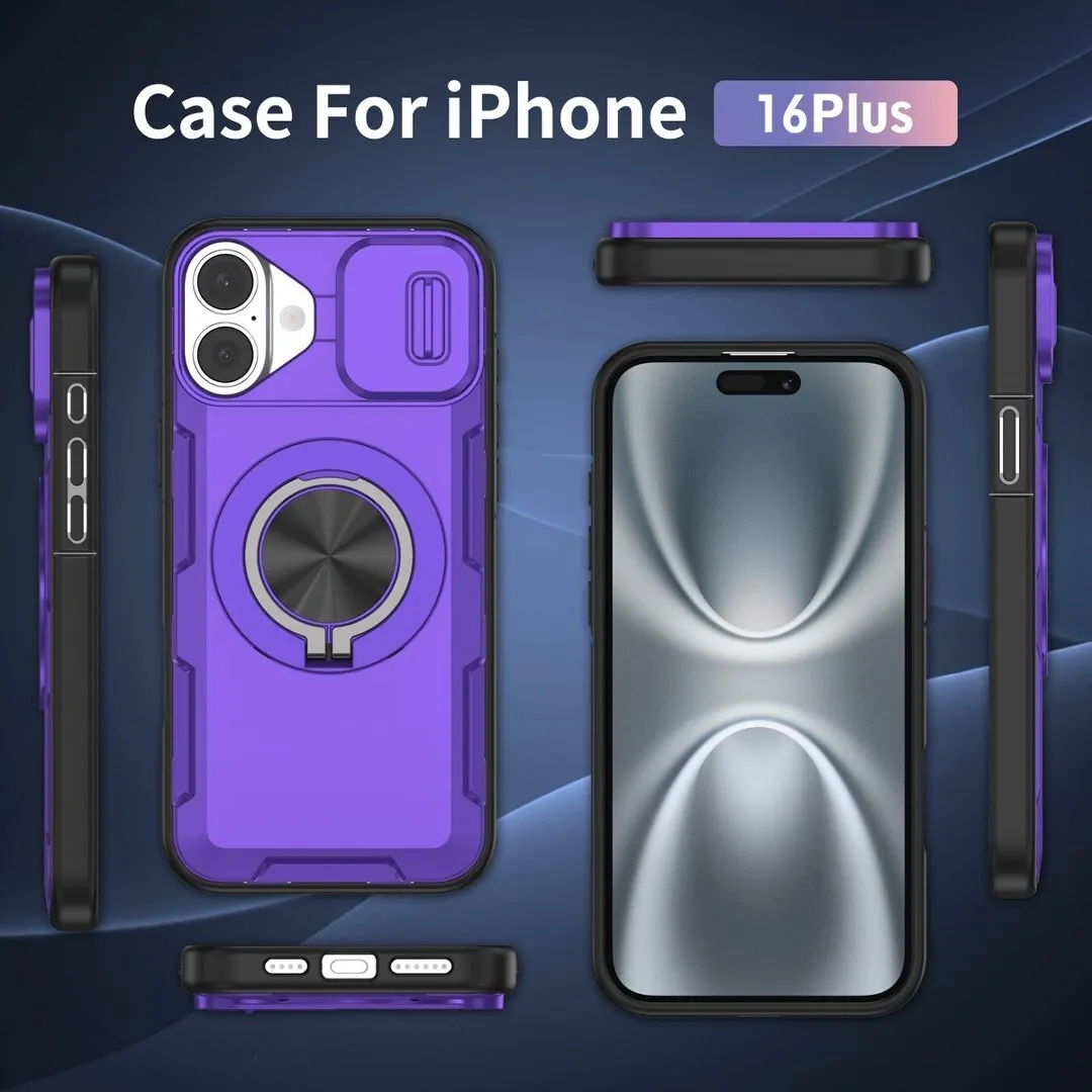 Red Warrior 2-in-1 Magnetic Sliding Lens Case Purple for iPhone 16 Plus - Image 4