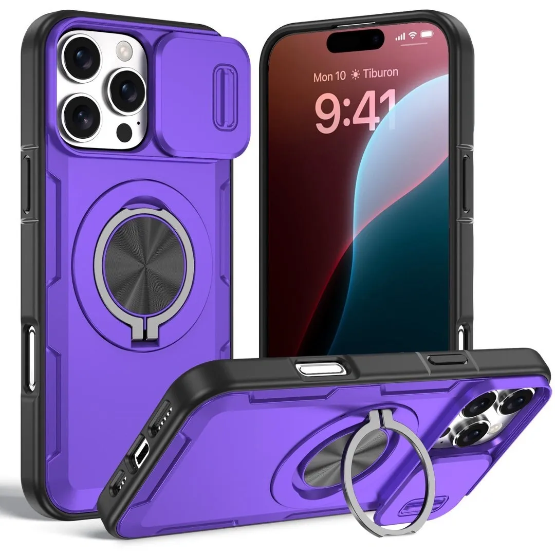 2-in-1 Magnetic Sliding Lens Case, Purple for iPhone 16 Pro - Image 1