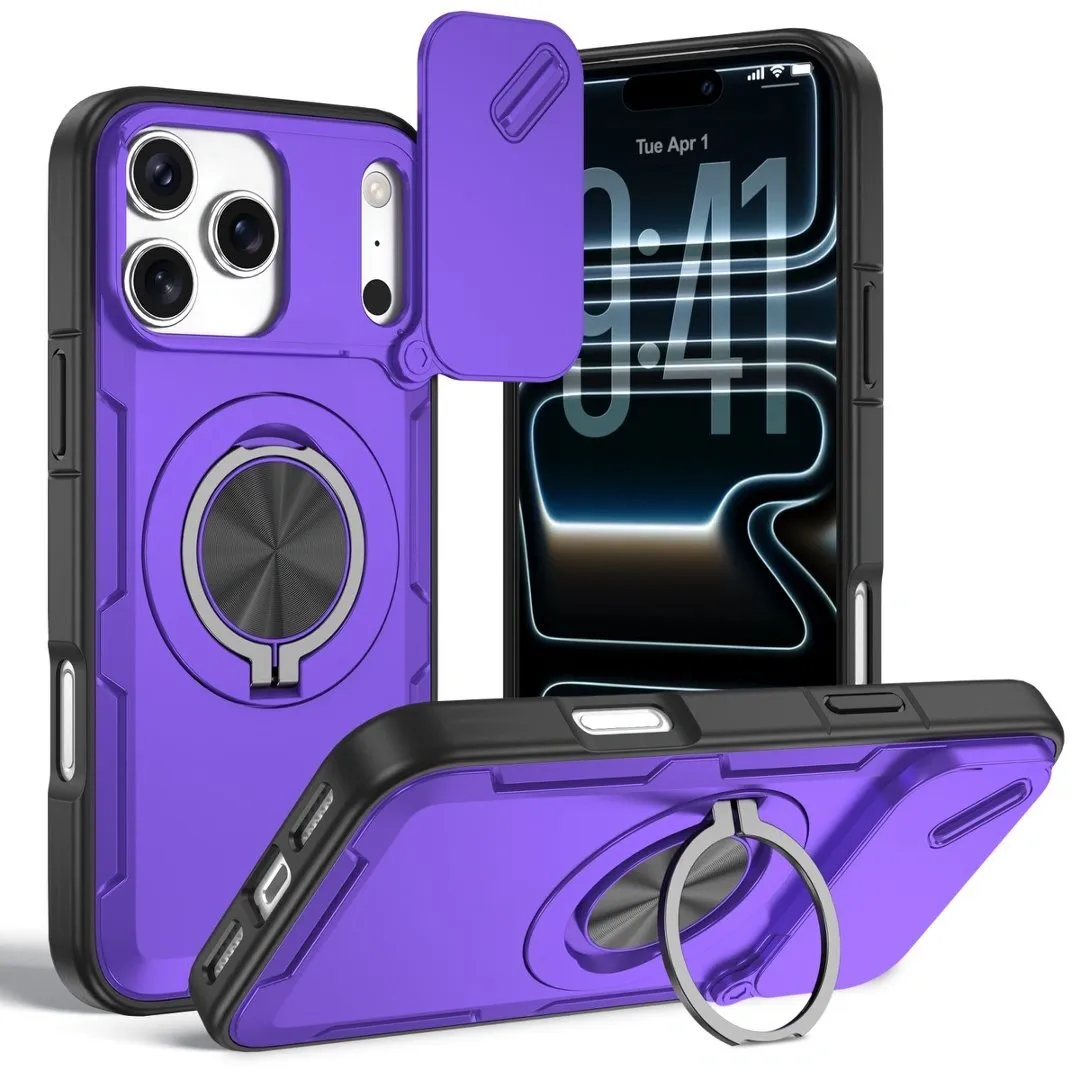 2-in-1 Magnetic Sliding Lens Case, Purple for iPhone 17 Pro Max - Image 1