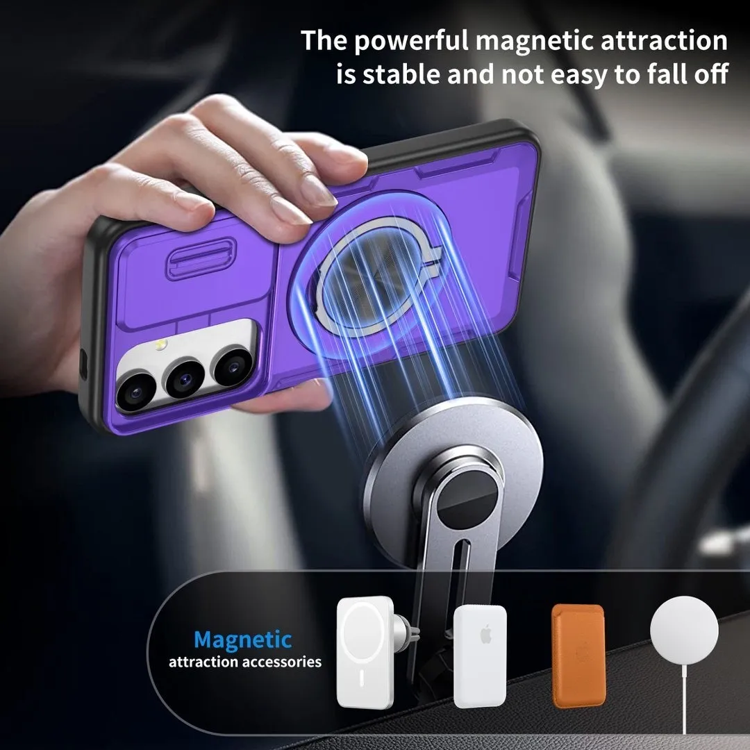 2-in-1 Magnetic Sliding Lens Case, Purple for Samsung S24 - Image 3