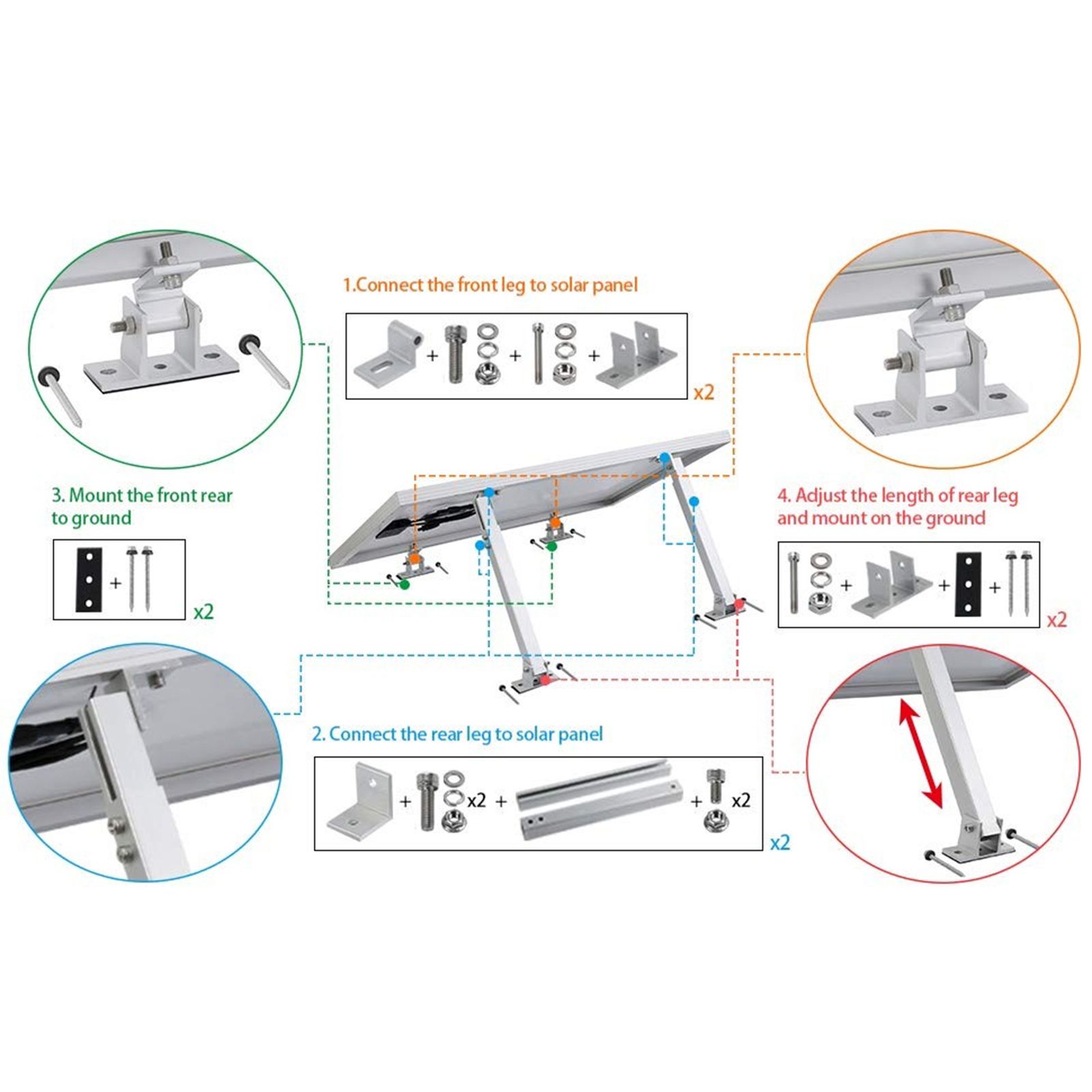Solar Panel Holder Set 15 to 30 Degrees Adjustable Bracket Solar Panel Mount Bracket Set - Image 4
