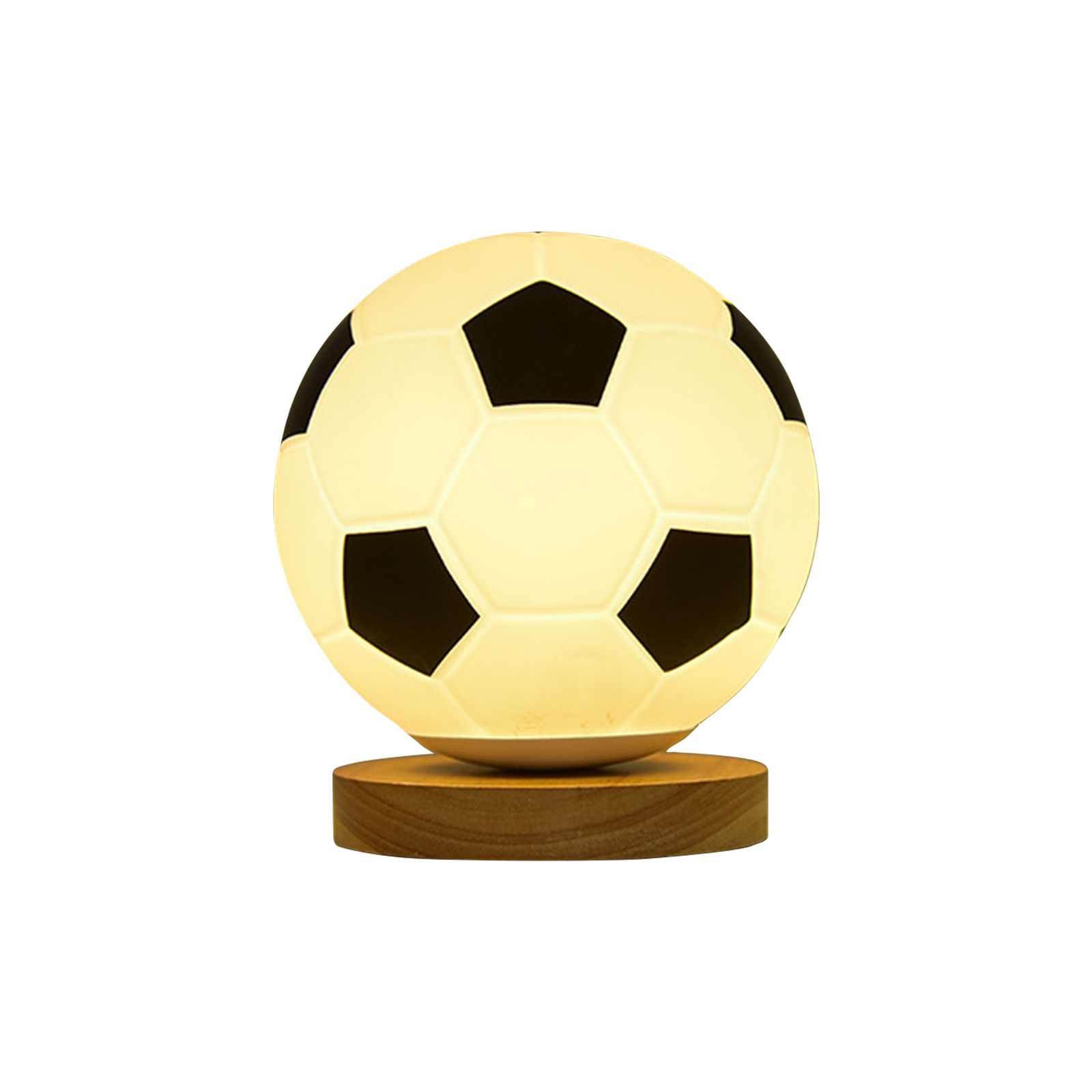 Soccer Remote Control LED Night Light Solid Wood Glass Small Table Lamp Remote Dimming Bedside Bedroom Study Decoration - Image 1
