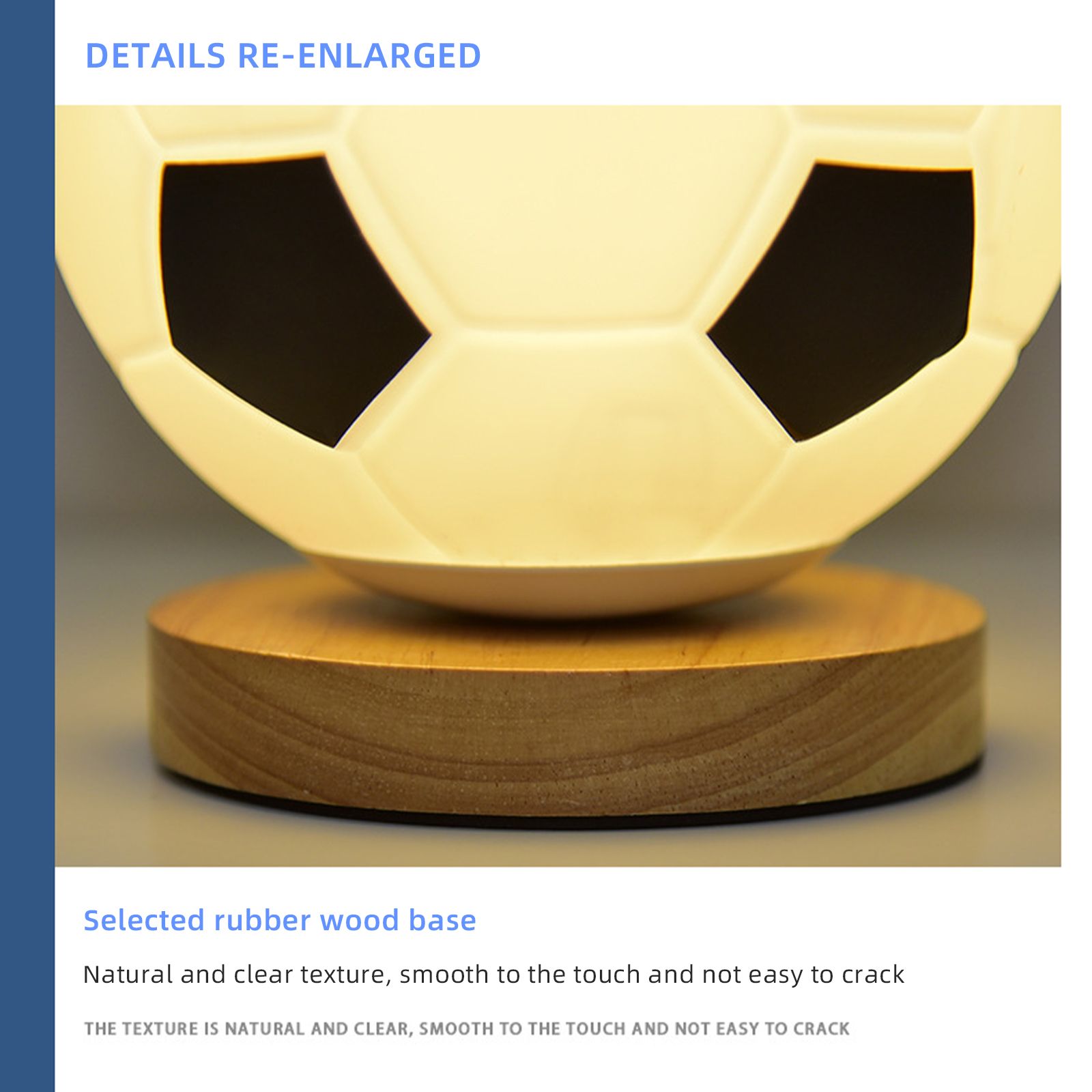 Soccer Remote Control LED Night Light Solid Wood Glass Small Table Lamp Remote Dimming Bedside Bedroom Study Decoration - Image 3