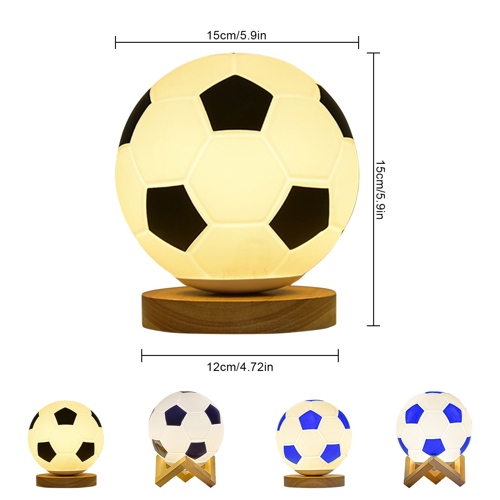 Soccer Remote Control LED Night Light Solid Wood Glass Small Table Lamp Remote Dimming Bedside Bedroom Study Decoration - Image 8