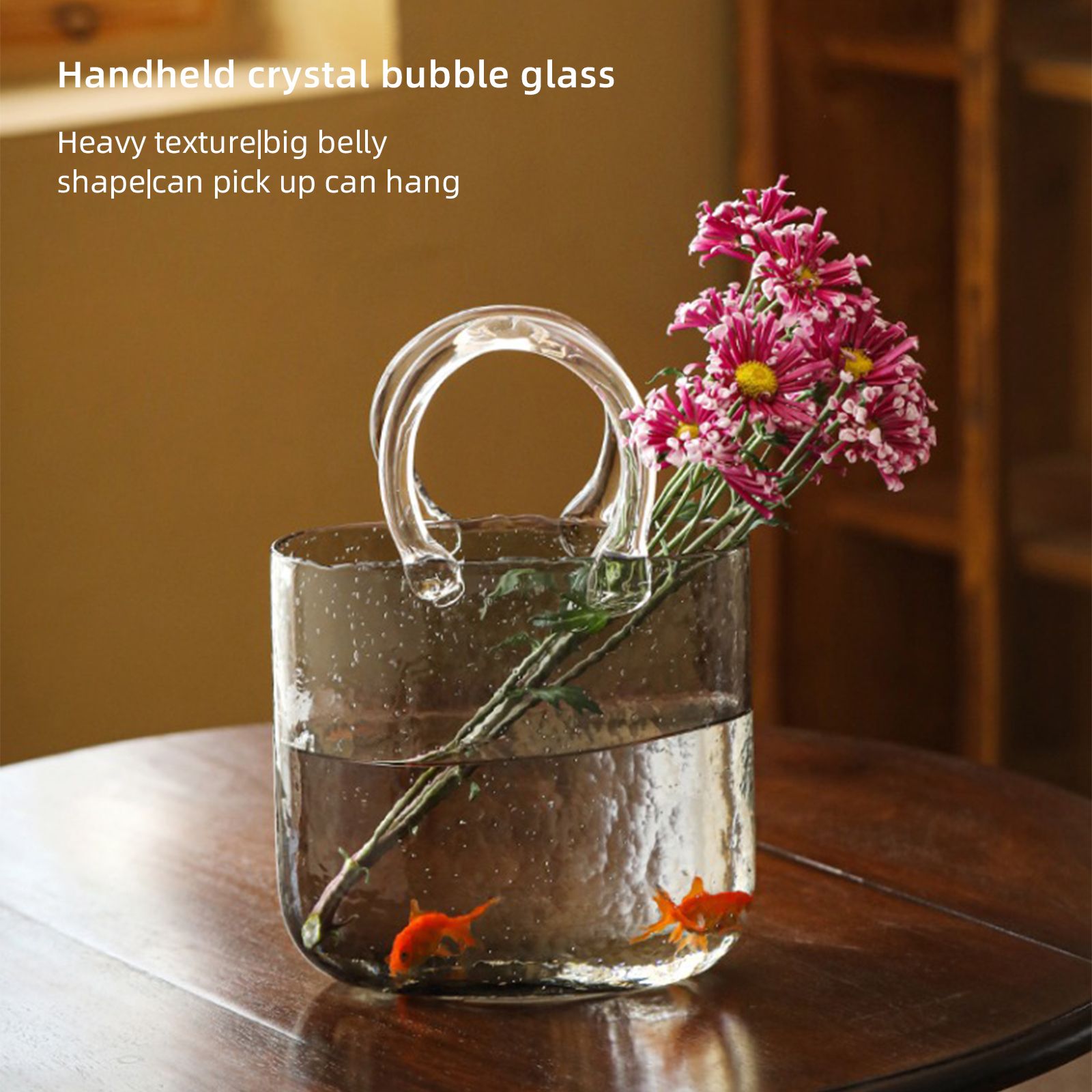 Glass Vase Transparent Hand Basket Living Room Flower Arrangement Creative Bag Fish Tank - Image 8