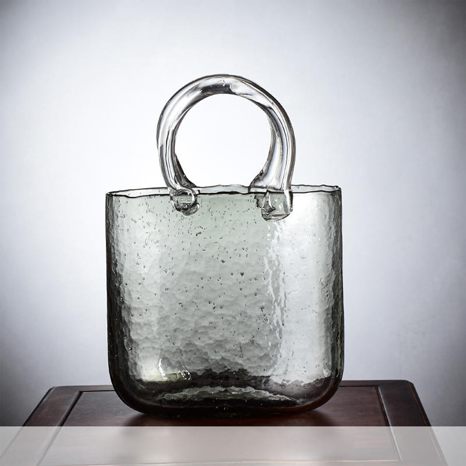 Glass Vase Transparent Hand Basket Living Room Flower Arrangement Creative Bag Fish Tank - Image 2