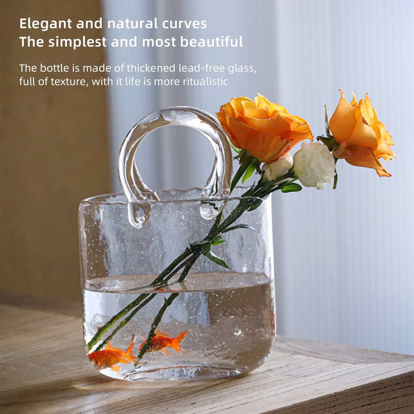 Glass Vase Transparent Hand Basket Living Room Flower Arrangement Creative Bag Fish Tank - Image 6