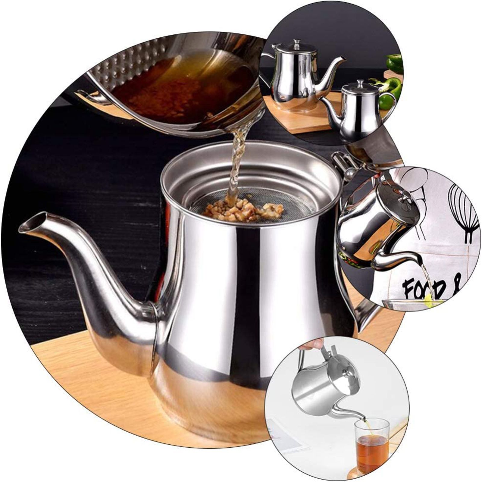 Stainless Steel Lubricator with Filter Screen Oil Strainer Pot Olive Oil Dispenser With Dust Proof Lid - Image 2