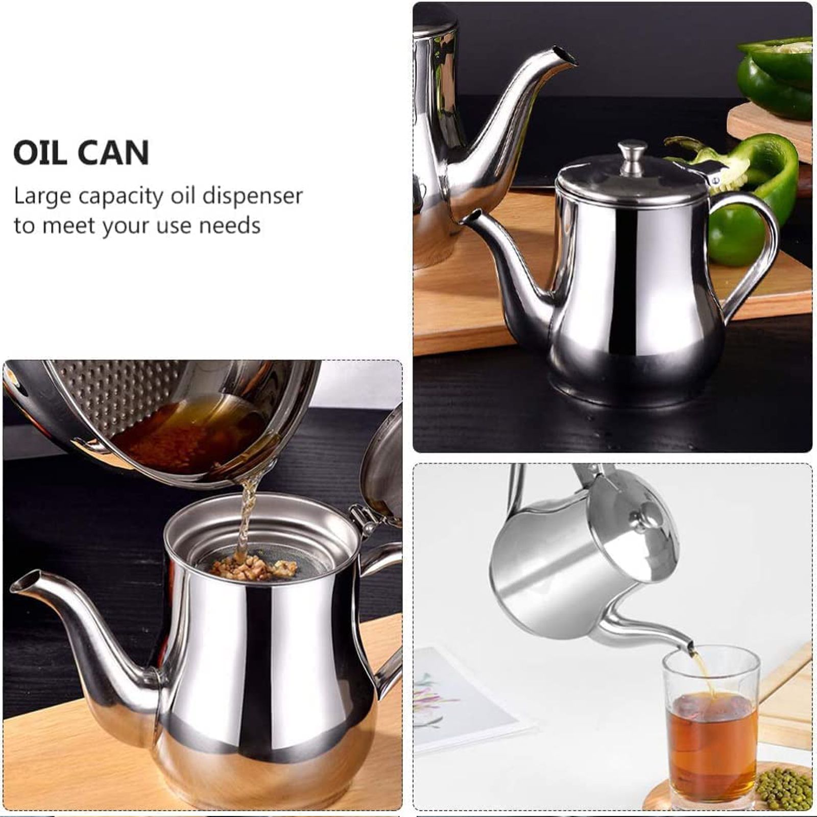 Stainless Steel Lubricator with Filter Screen Oil Strainer Pot Olive Oil Dispenser With Dust Proof Lid - Image 4