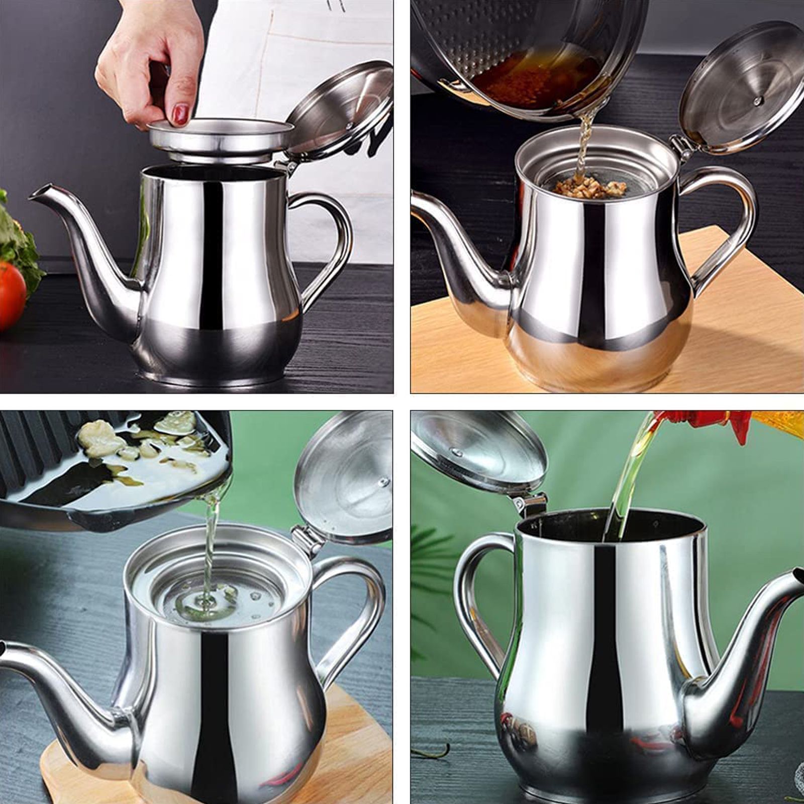 Stainless Steel Lubricator with Filter Screen Oil Strainer Pot Olive Oil Dispenser With Dust Proof Lid - Image 5