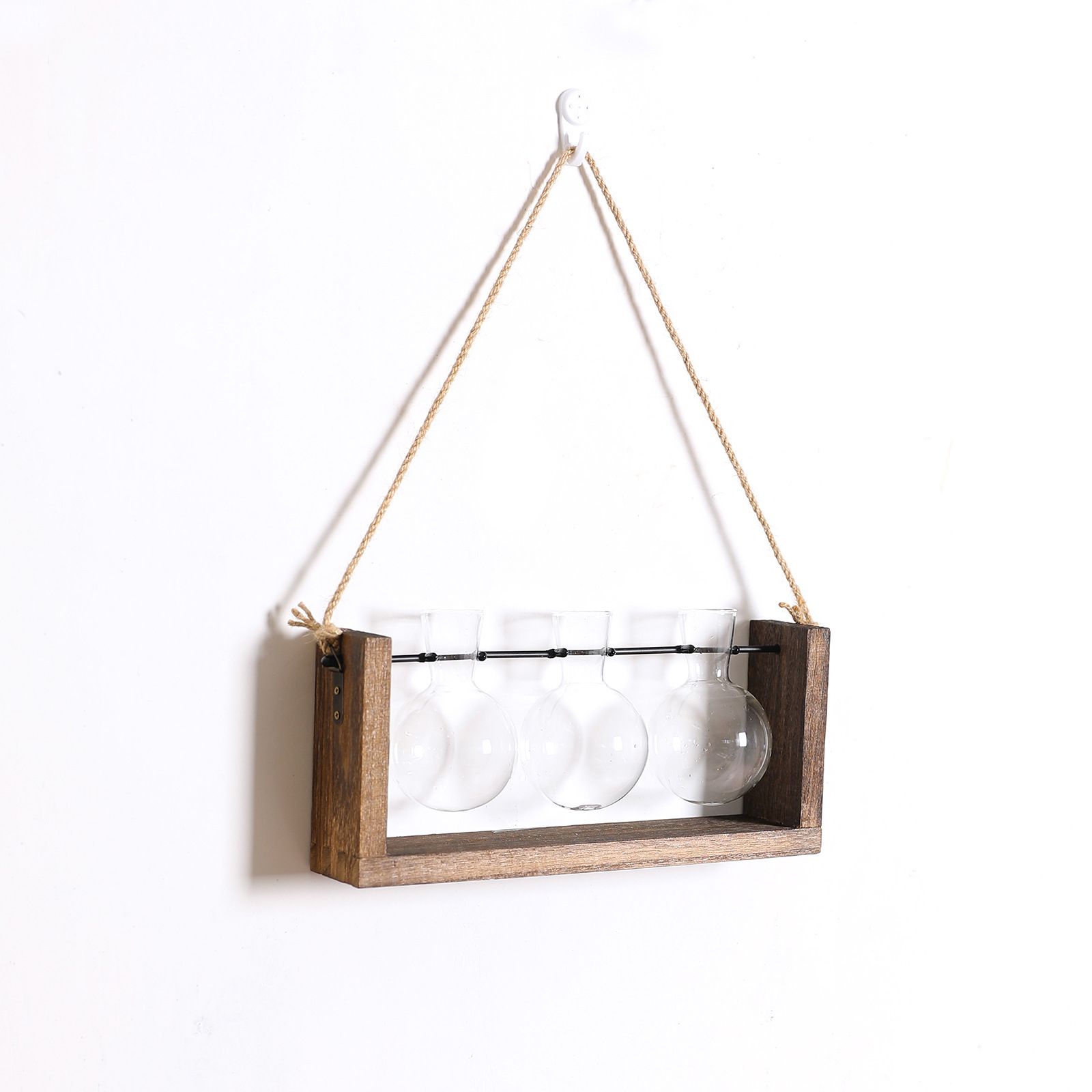 Wall Mounted Hydroponic Vase Green Plant Wooden Frame Vase for Living Room Home Decor - Image 3