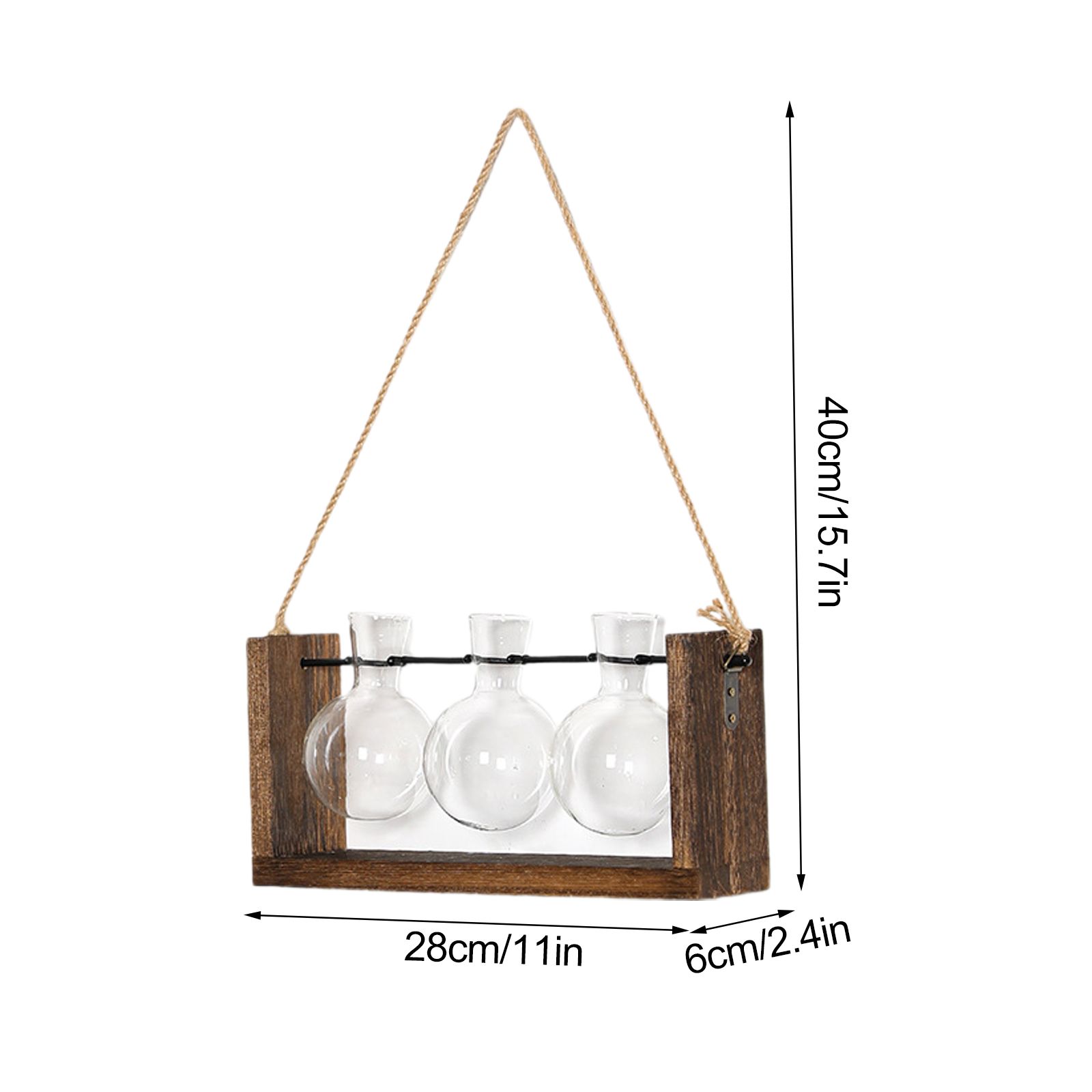 Wall Mounted Hydroponic Vase Green Plant Wooden Frame Vase for Living Room Home Decor - Image 4