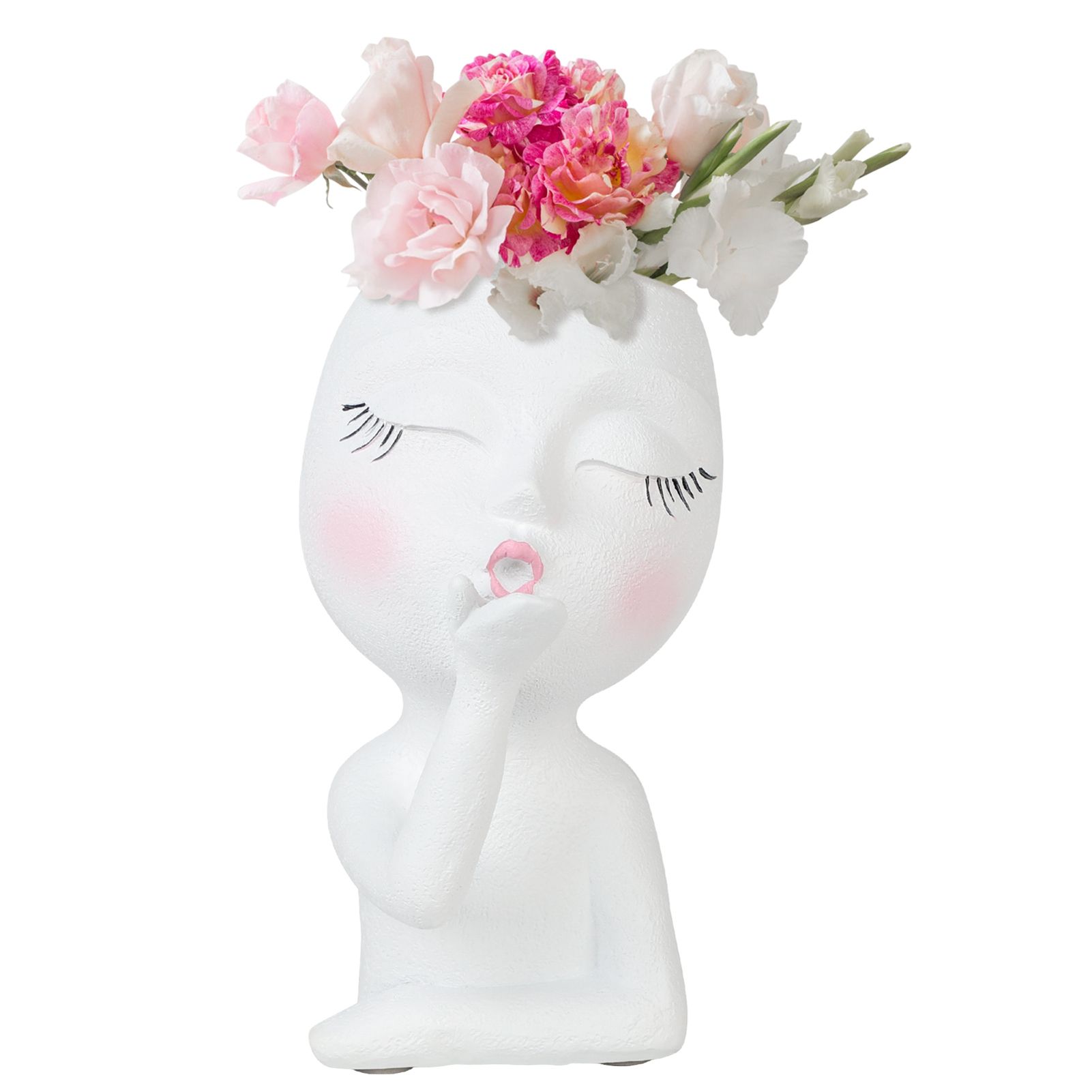 Sculpture Flower Pot Resin Portrait Flying Kiss Flower Pot Planter Pot Closed Eye Flower Pot - Image 2