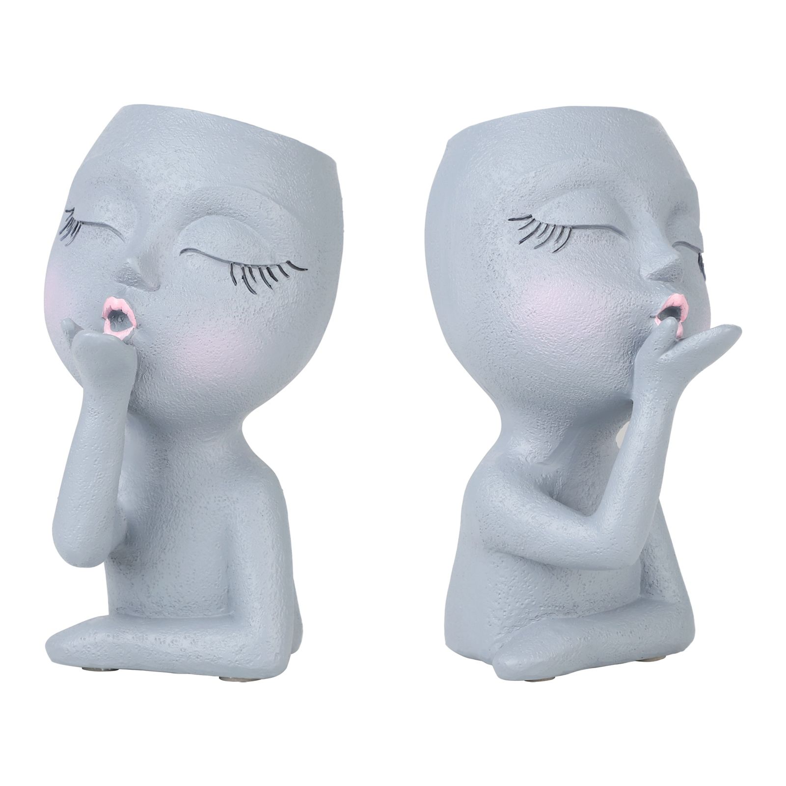 Sculpture Flower Pot Resin Portrait Flying Kiss Flower Pot Planter Pot Closed Eye Flower Pot - Image 4