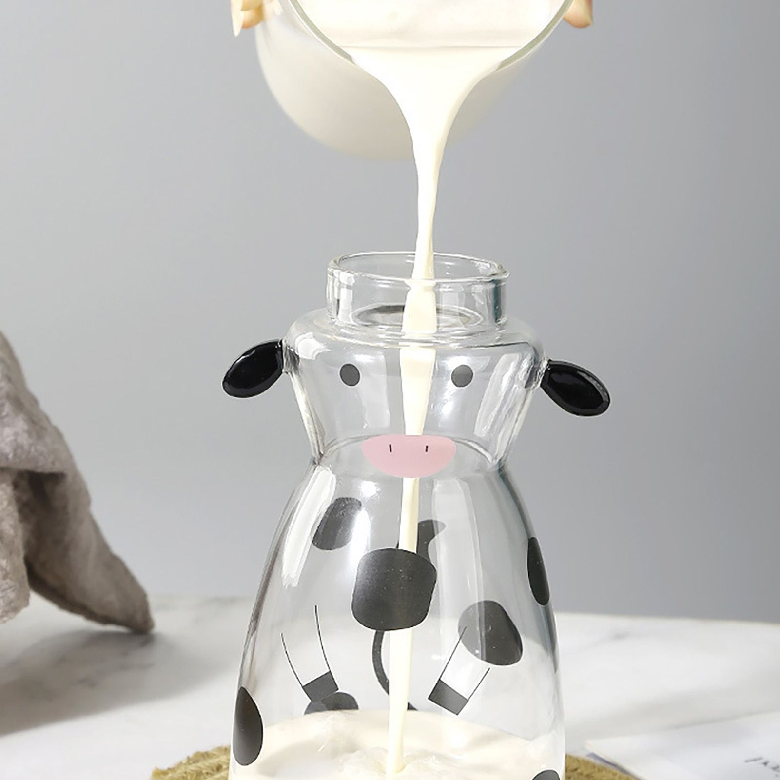 600MLCreative Glass Straw Cup Cow Shape Glass Cup with Straw - Image 6
