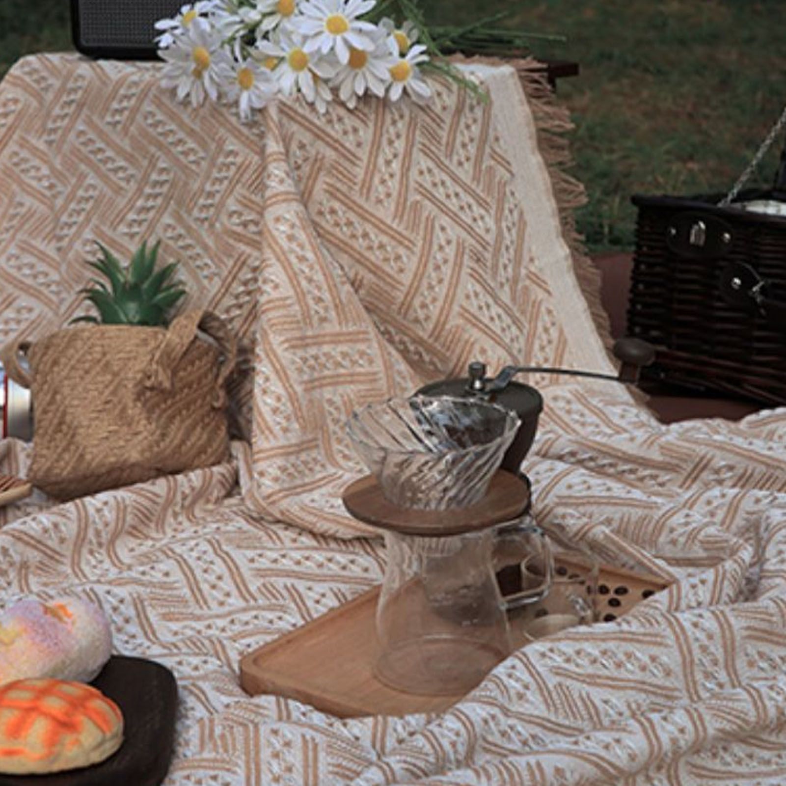Outdoor Picnic Blanket with Fringe Cotton Soft Comfortable Simple Style for Camping Beach 180x130 - Image 5
