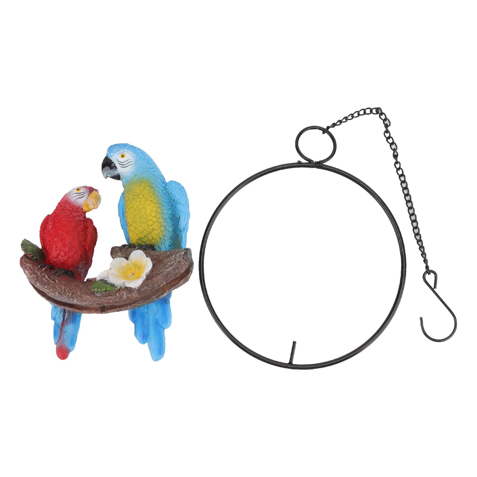 Garden Iron Ring Parrot Pendant Resin Bird Model Crafts Courtyard Balcony Decorations Small Red Blue Macaw - Image 1