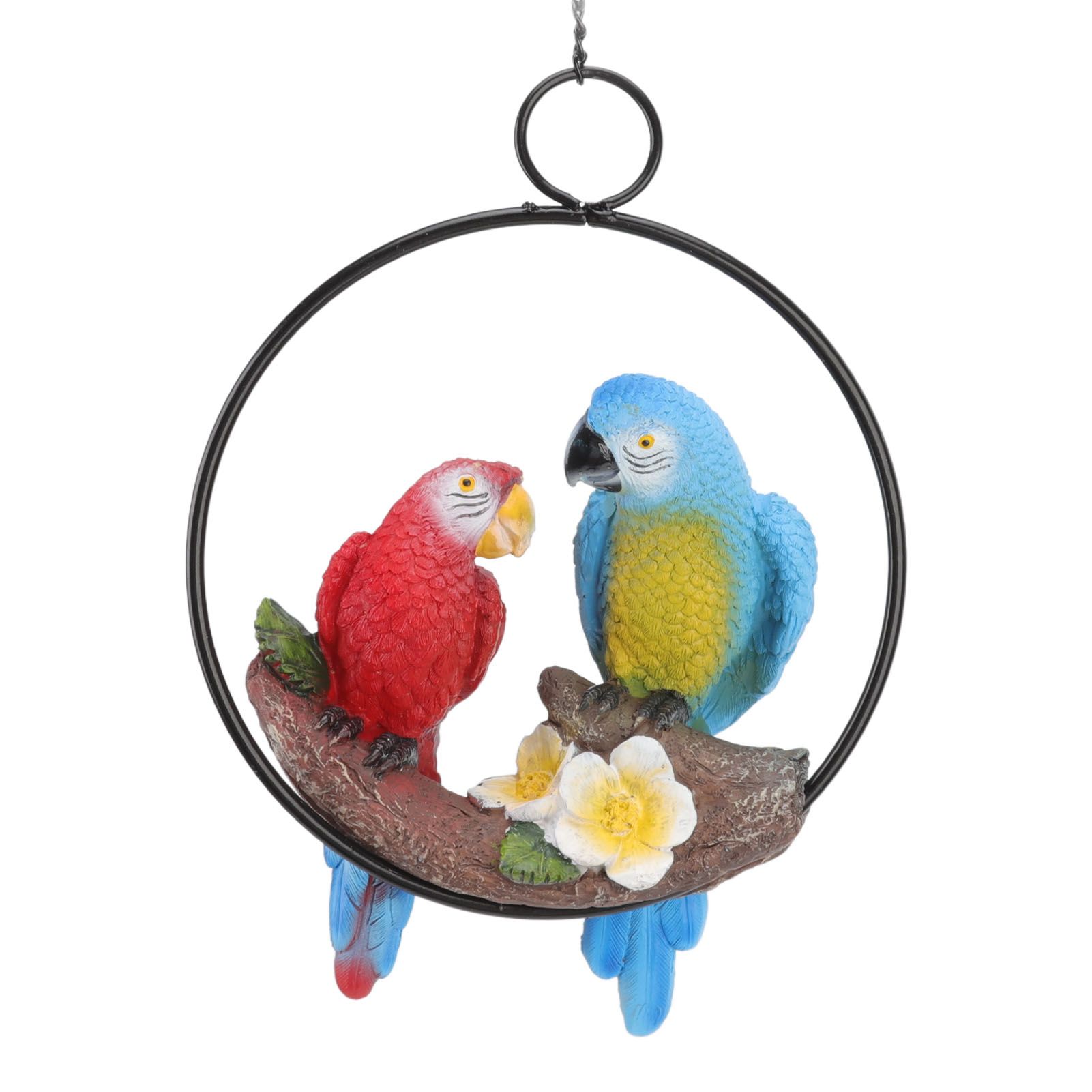 Garden Iron Ring Parrot Pendant Resin Bird Model Crafts Courtyard Balcony Decorations Small Red Blue Macaw - Image 2