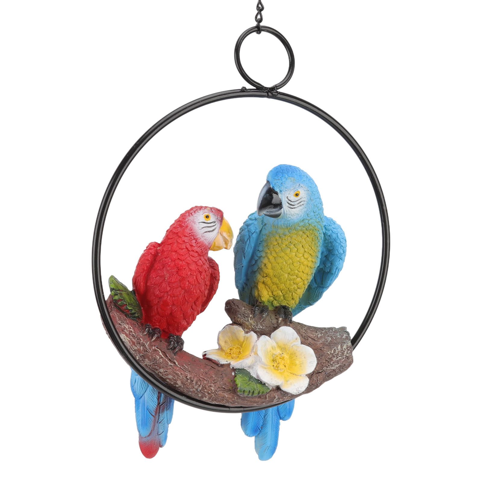 Garden Iron Ring Parrot Pendant Resin Bird Model Crafts Courtyard Balcony Decorations Small Red Blue Macaw - Image 3