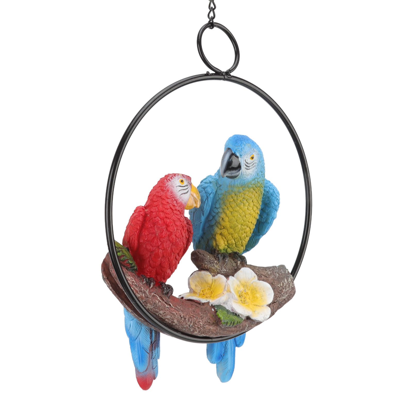 Garden Iron Ring Parrot Pendant Resin Bird Model Crafts Courtyard Balcony Decorations Small Red Blue Macaw - Image 4