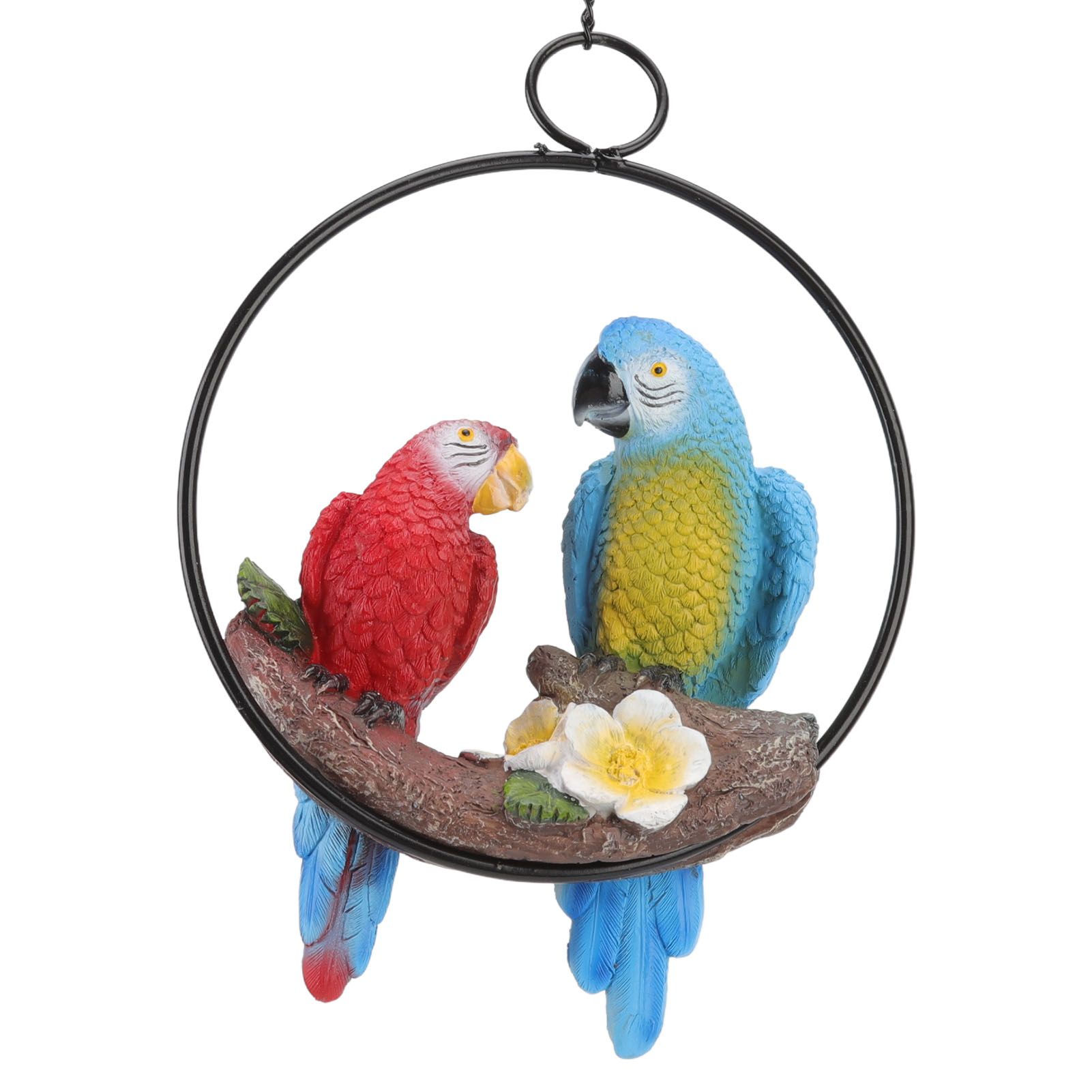 Garden Iron Ring Parrot Pendant Resin Bird Model Crafts Courtyard Balcony Decorations Small Red Blue Macaw - Image 5