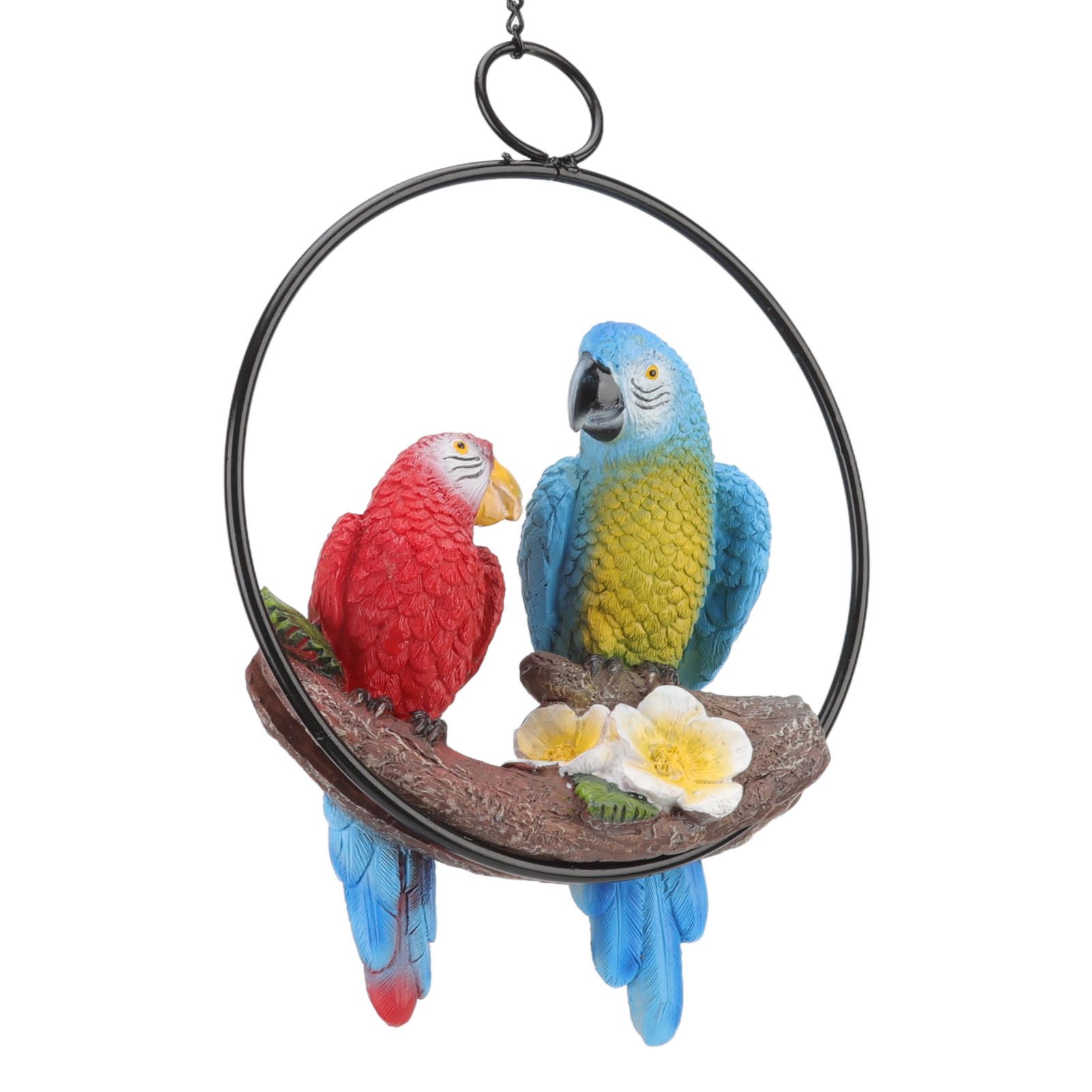 Garden Iron Ring Parrot Pendant Resin Bird Model Crafts Courtyard Balcony Decorations Small Red Blue Macaw - Image 6