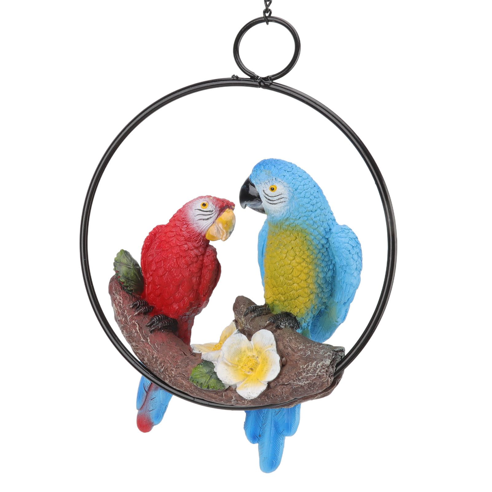 Garden Iron Ring Parrot Pendant Resin Bird Model Crafts Courtyard Balcony Decorations Small Red Blue Macaw - Image 7