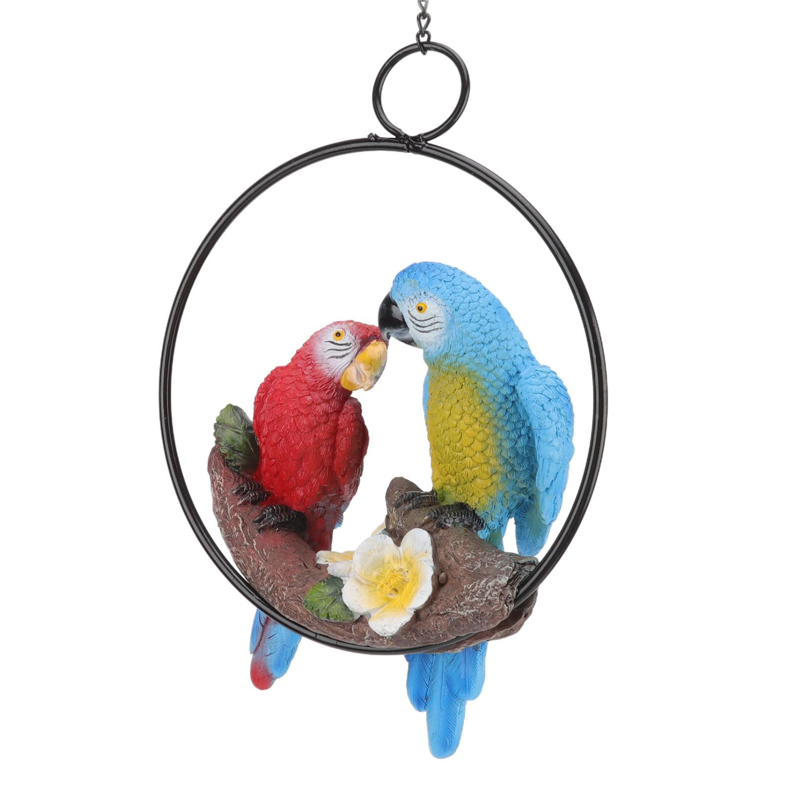 Garden Iron Ring Parrot Pendant Resin Bird Model Crafts Courtyard Balcony Decorations Small Red Blue Macaw - Image 8