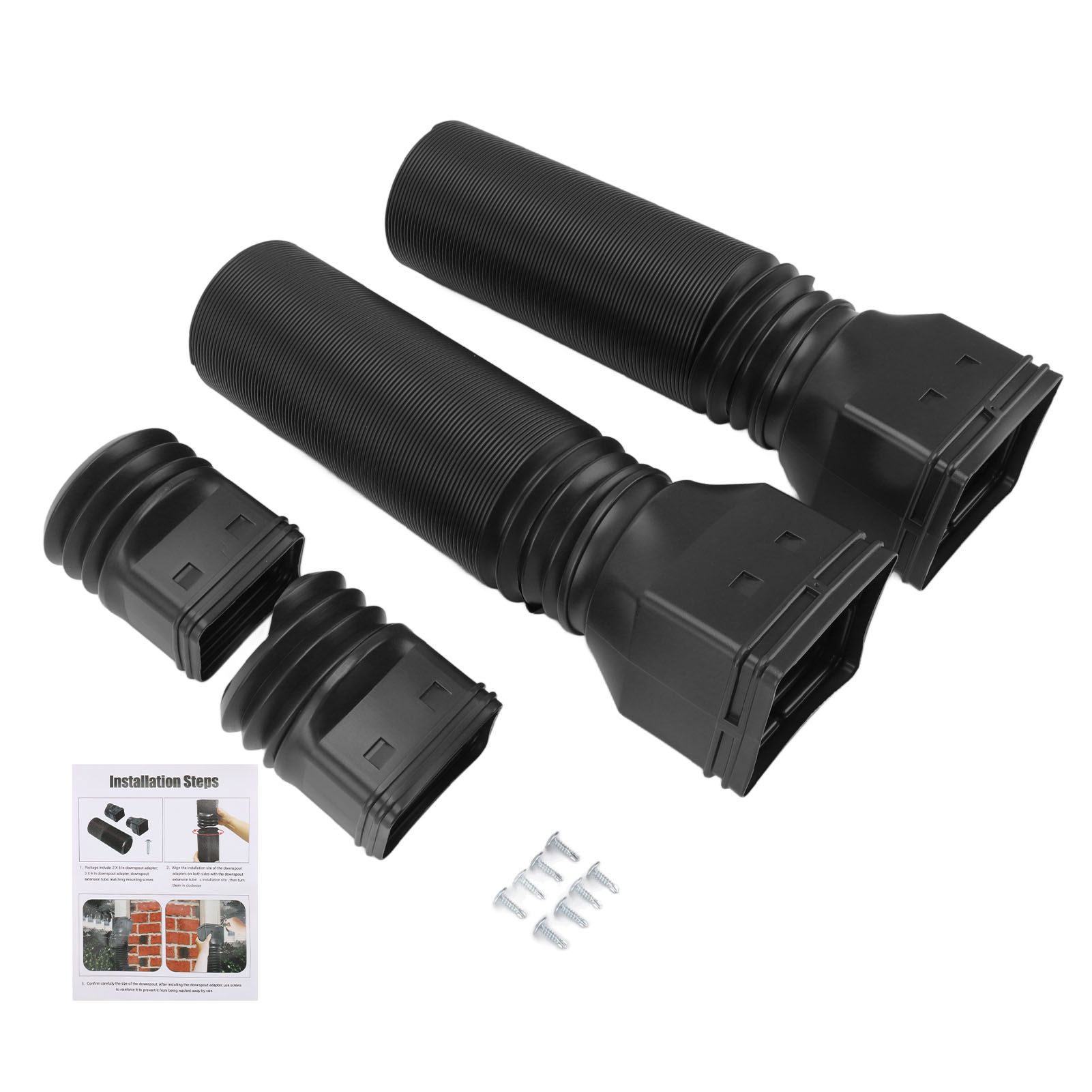 Rain Gutter Downspout Extensions Flexible Universal Drain Downspout Extender Drainage Connector Extendable From 20in to 29in Black - Image 1