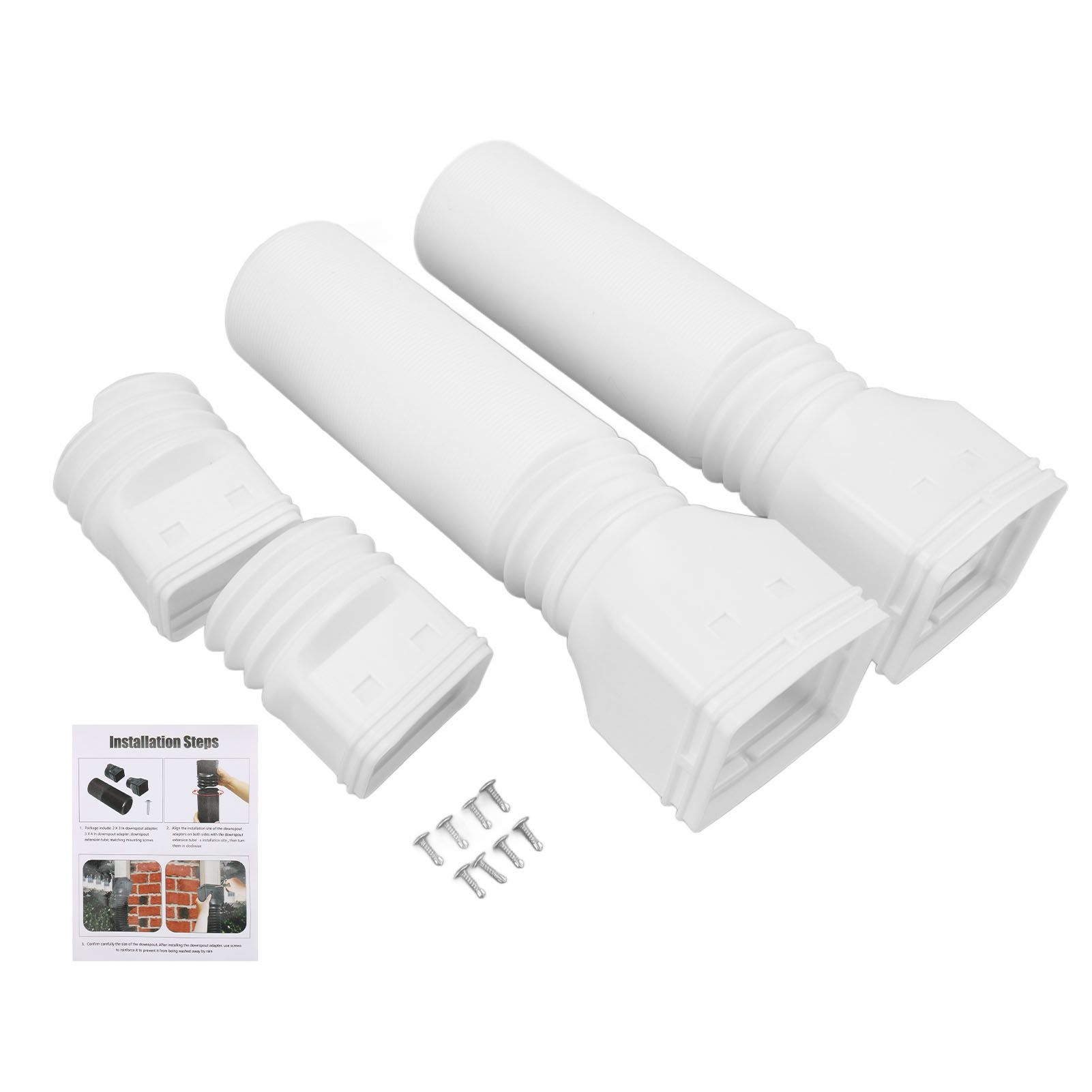 Rain Gutter Downspout Extensions Flexible Universal Drain Downspout Extender Drainage Connector Extendable From 20in to 29in White - Image 1