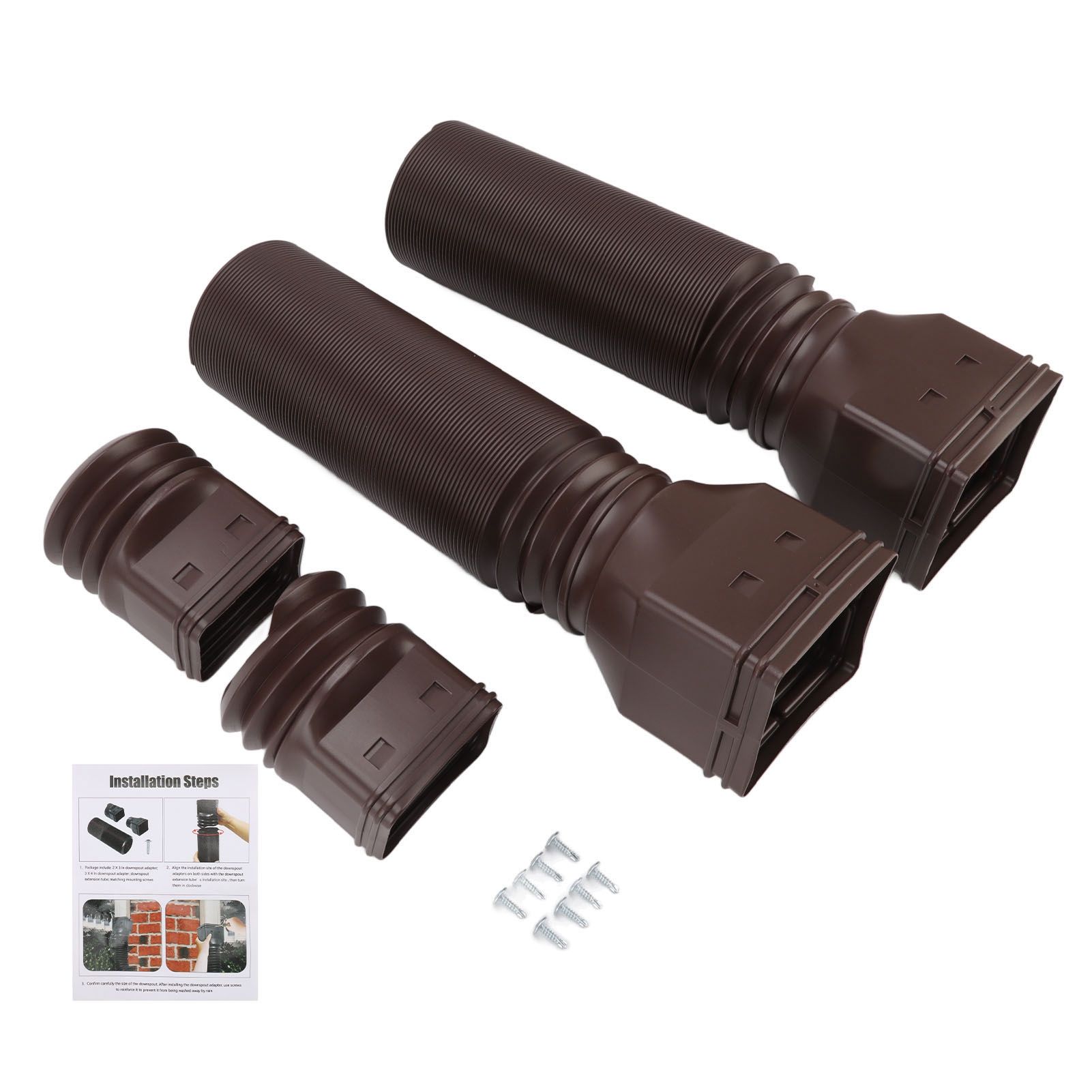Rain Gutter Downspout Extensions Flexible Universal Drain Downspout Extender Drainage Connector Extendable From 20in to 29in Brown - Image 1