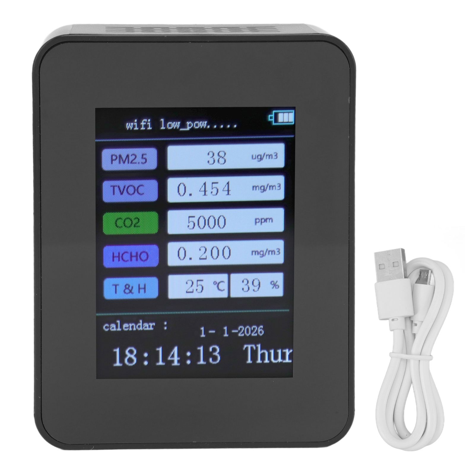 Indoor Air Quality Monitor for TUYA WiFi Smart PM2.5 Formaldehyde Testing 7 in 1 Calendar Time Function Air Quality Detector Black WIFI Version VOC - Image 1