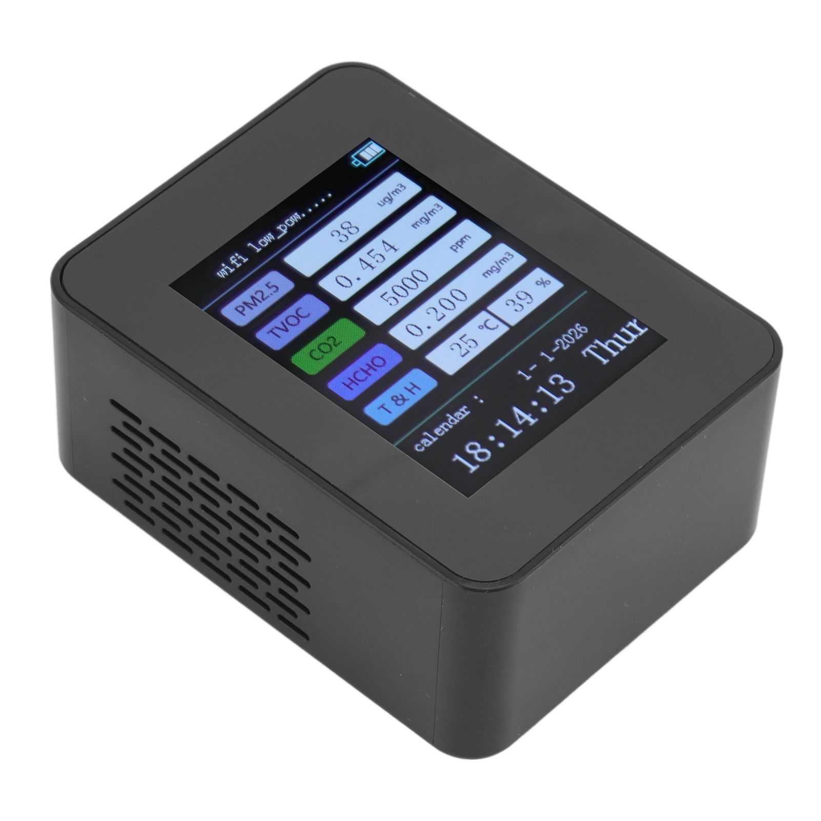 Indoor Air Quality Monitor for TUYA WiFi Smart PM2.5 Formaldehyde Testing 7 in 1 Calendar Time Function Air Quality Detector Black WIFI Version VOC - Image 2