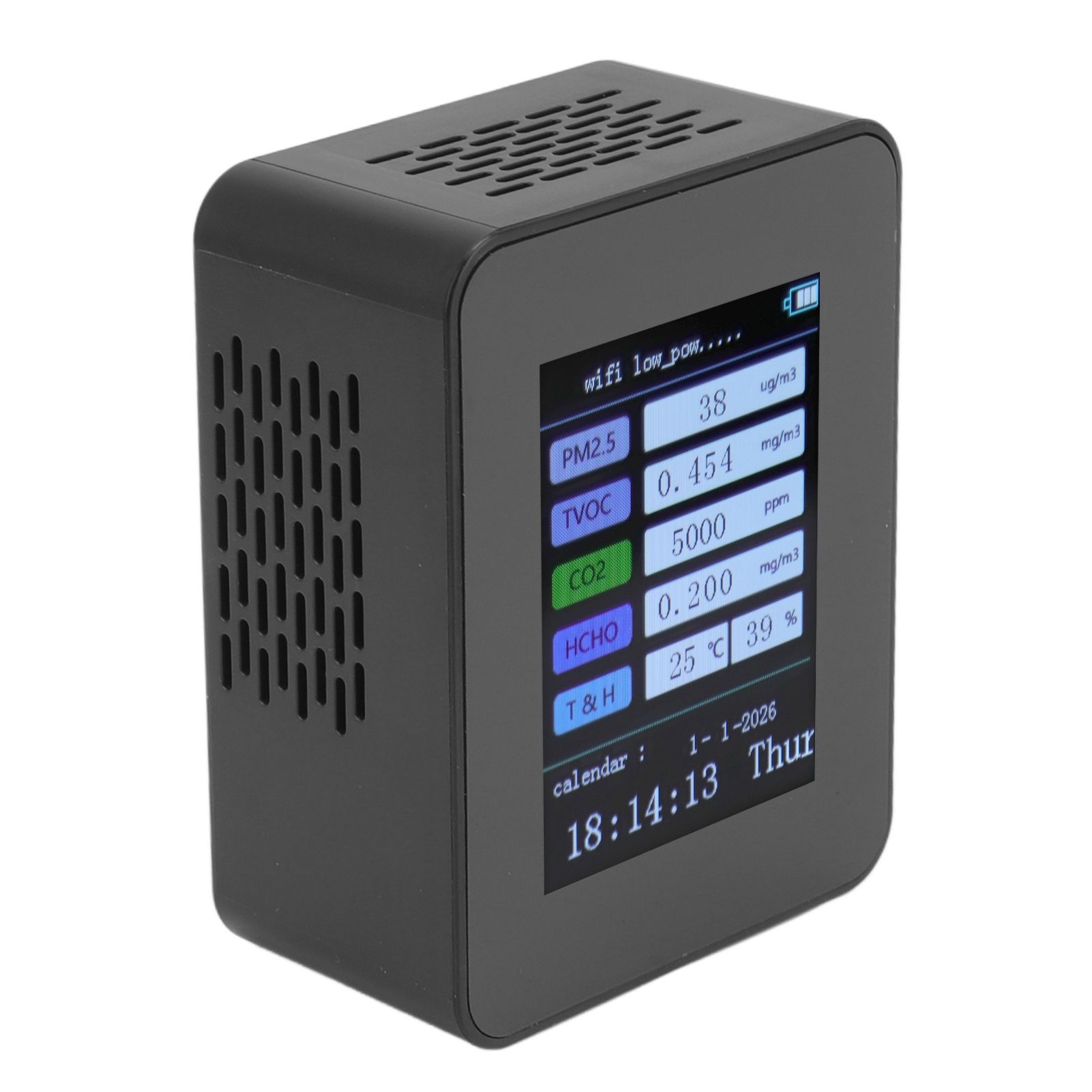 Indoor Air Quality Monitor for TUYA WiFi Smart PM2.5 Formaldehyde Testing 7 in 1 Calendar Time Function Air Quality Detector Black WIFI Version VOC - Image 4