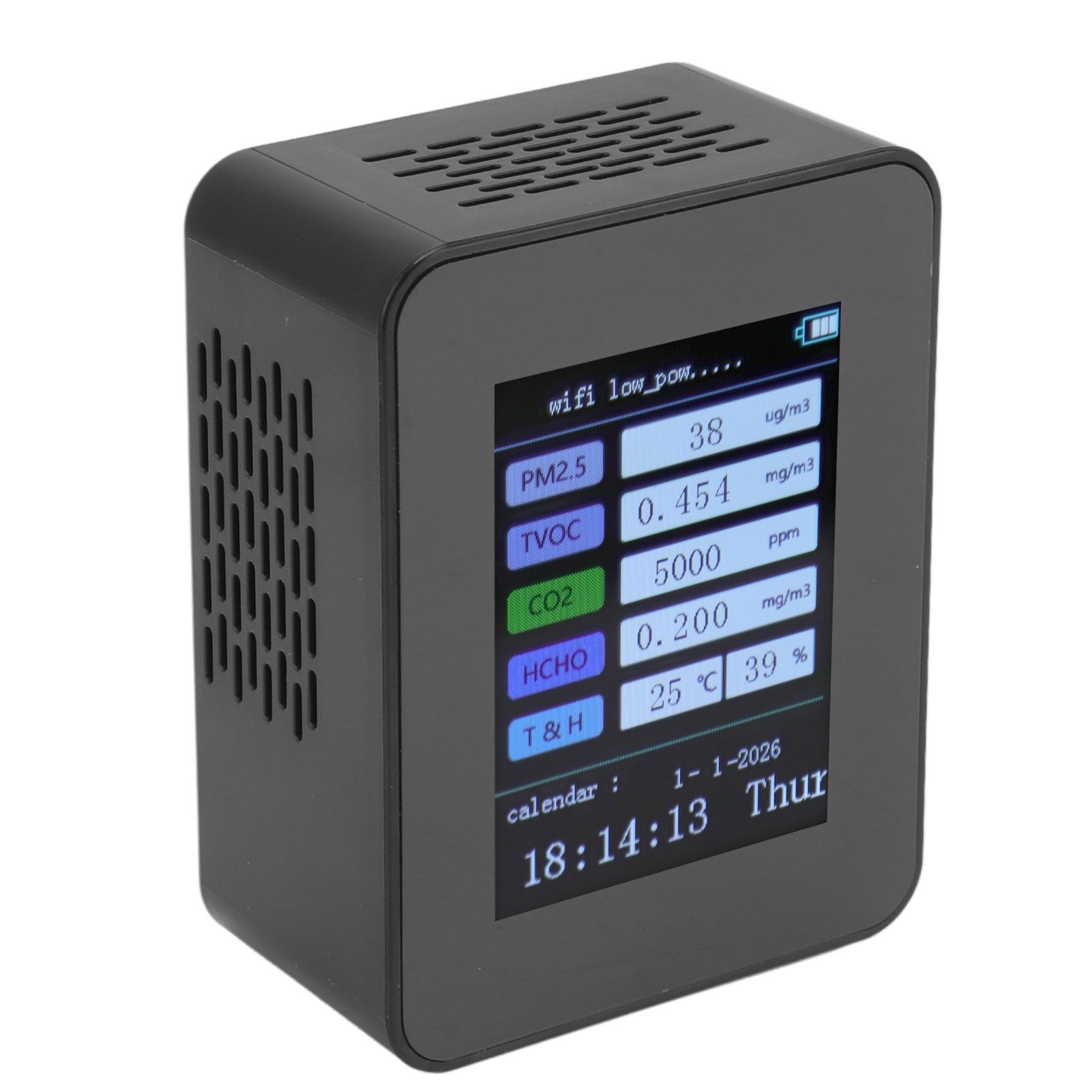 Indoor Air Quality Monitor for TUYA WiFi Smart PM2.5 Formaldehyde Testing 7 in 1 Calendar Time Function Air Quality Detector Black WIFI Version VOC - Image 5