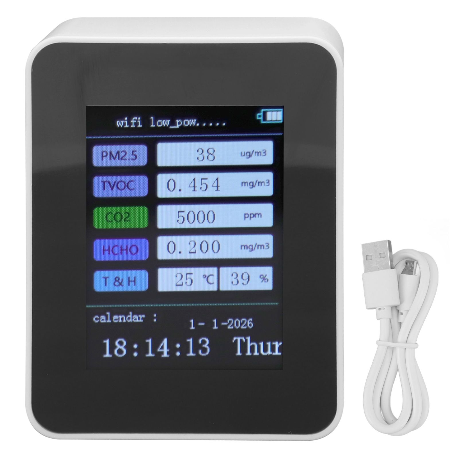 Indoor Air Quality Monitor for TUYA WiFi Smart PM2.5 Formaldehyde Testing 7 in 1 Calendar Time Function Air Quality Detector White WIFI Version VOC - Image 1