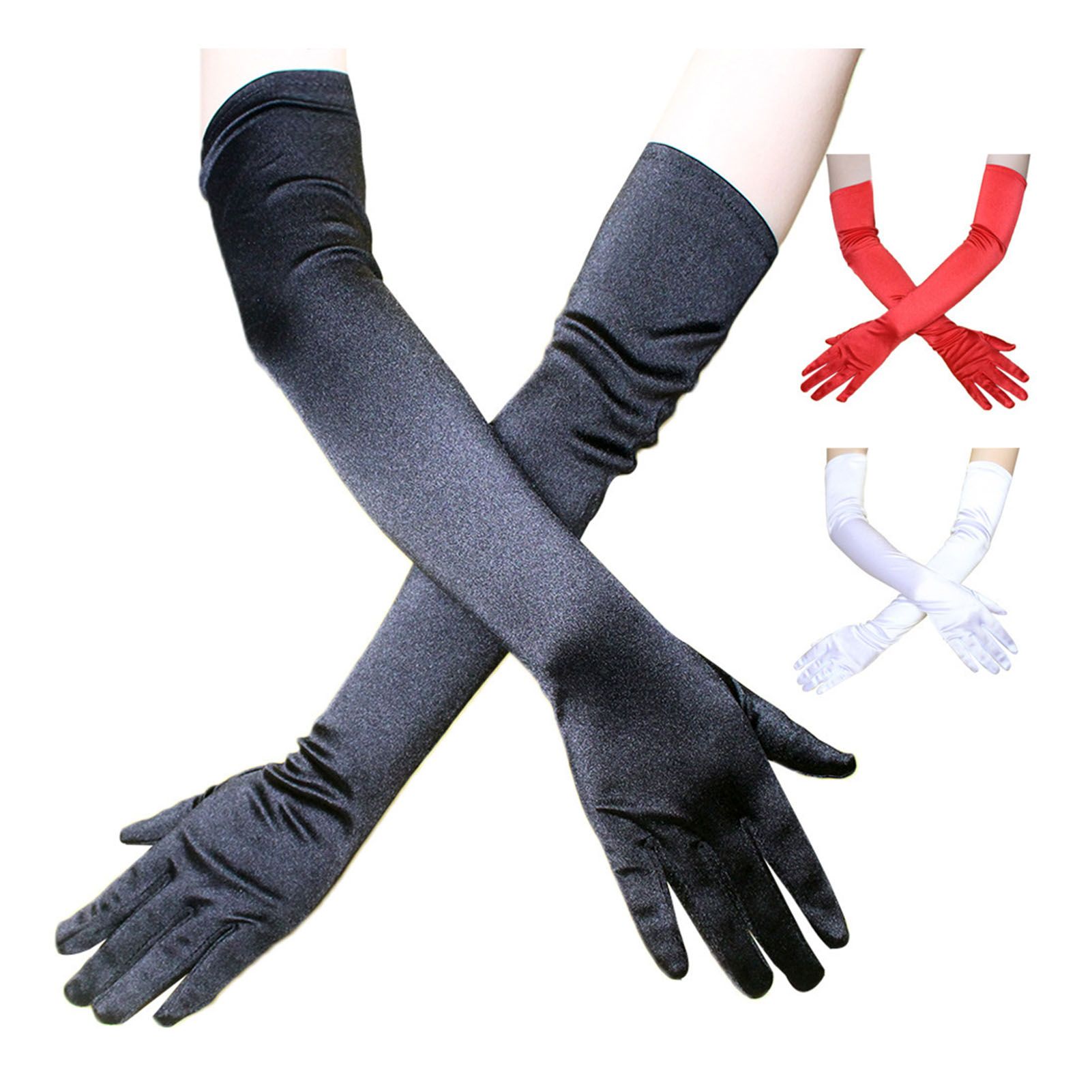 Long Satin Gloves Fashionable Stretch Long Evening Opera Satin Gloves for Wedding Performance Party - Image 1