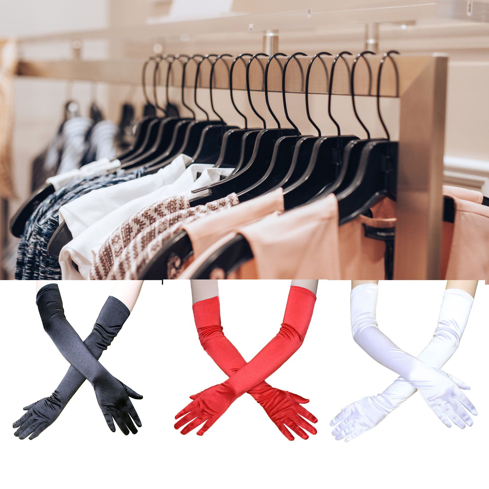 Long Satin Gloves Fashionable Stretch Long Evening Opera Satin Gloves for Wedding Performance Party - Image 5