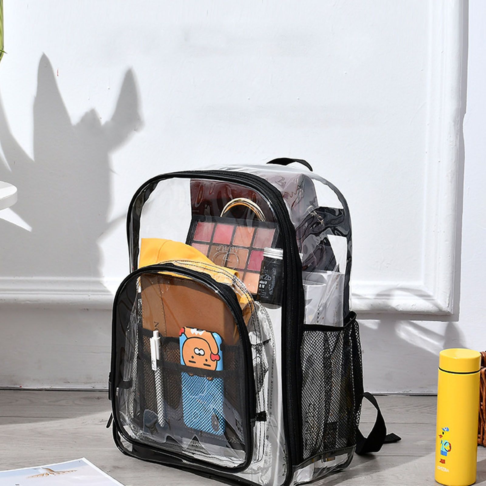 Laptop Backpack School Bags Black Transparent PVC Waterproof Large Capacity for School College Student 36x28x12cm - Image 5