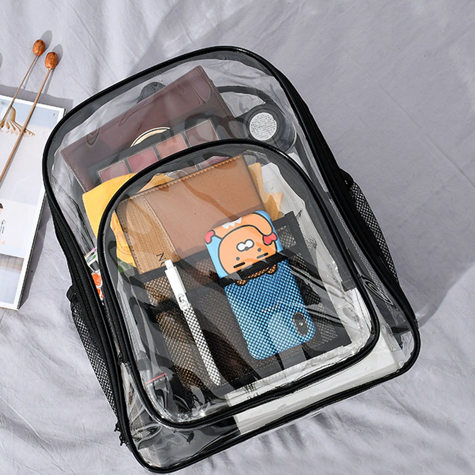 Laptop Backpack School Bags Black Transparent PVC Waterproof Large Capacity for School College Student 36x28x12cm - Image 6