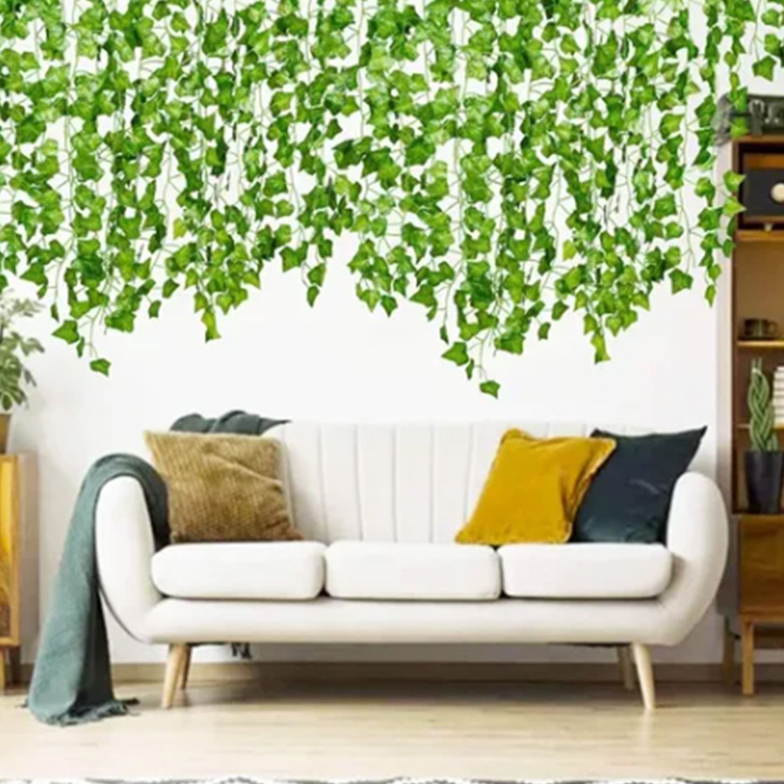 Simulated Ivy Cane Creeper Ivy Decorative Green Plants Ceiling Artificial Vine Eucalyptus Leaves 12PCS - Image 5