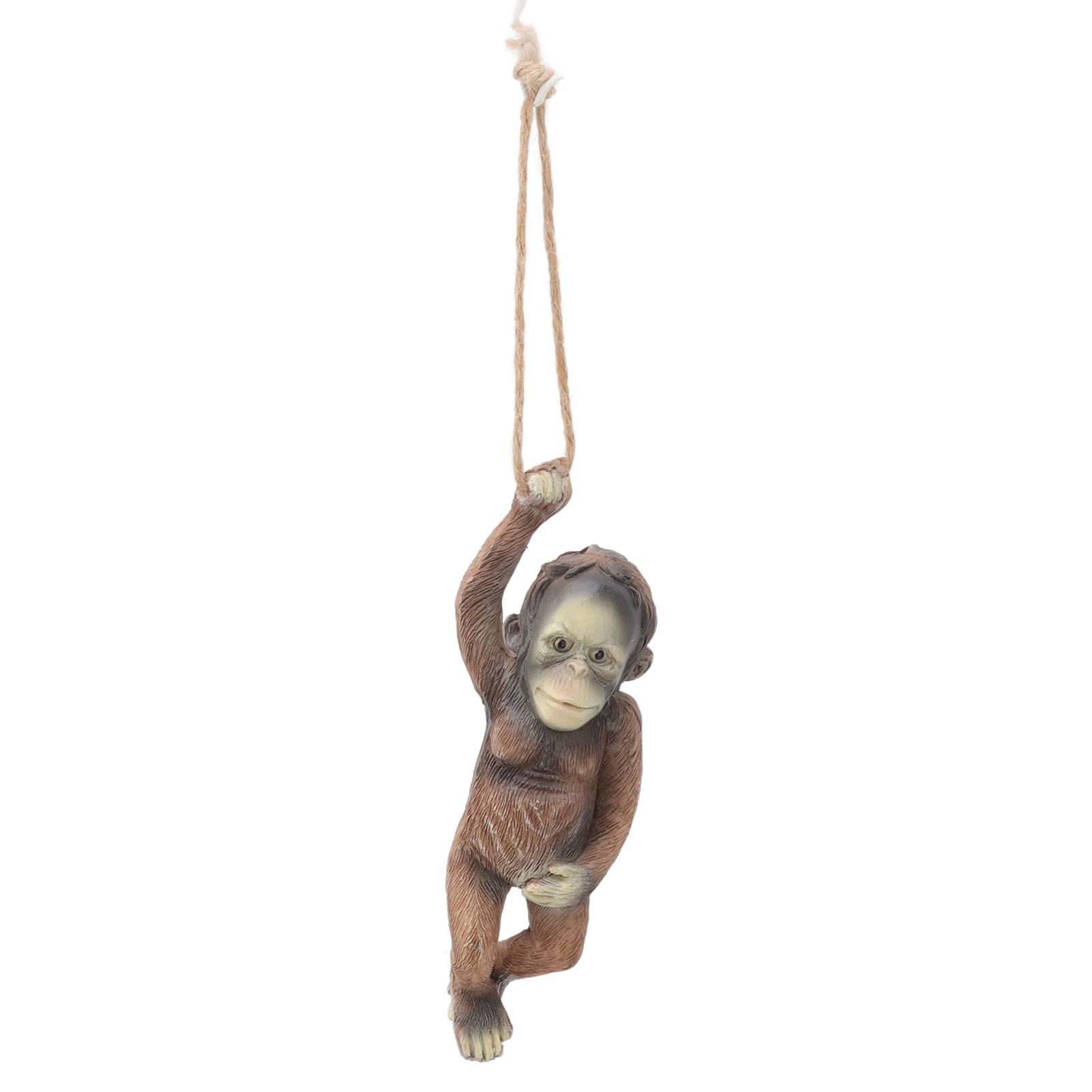 Baby Monkey Hanging Statue Exquisite Carving Resin Brown Monkey Sculptures for Trees Gardens - Image 2