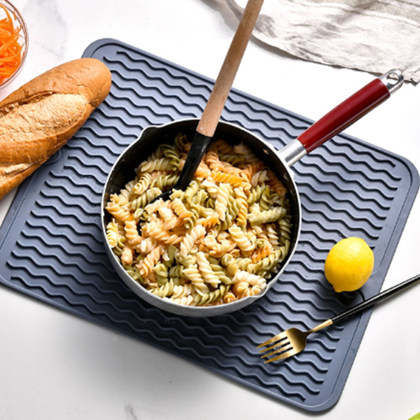 Table Insulating Rubber Mat Anti Slip Waterproof Heat Resistant Dish Drying Placemat for Kitchen Blue - Image 5
