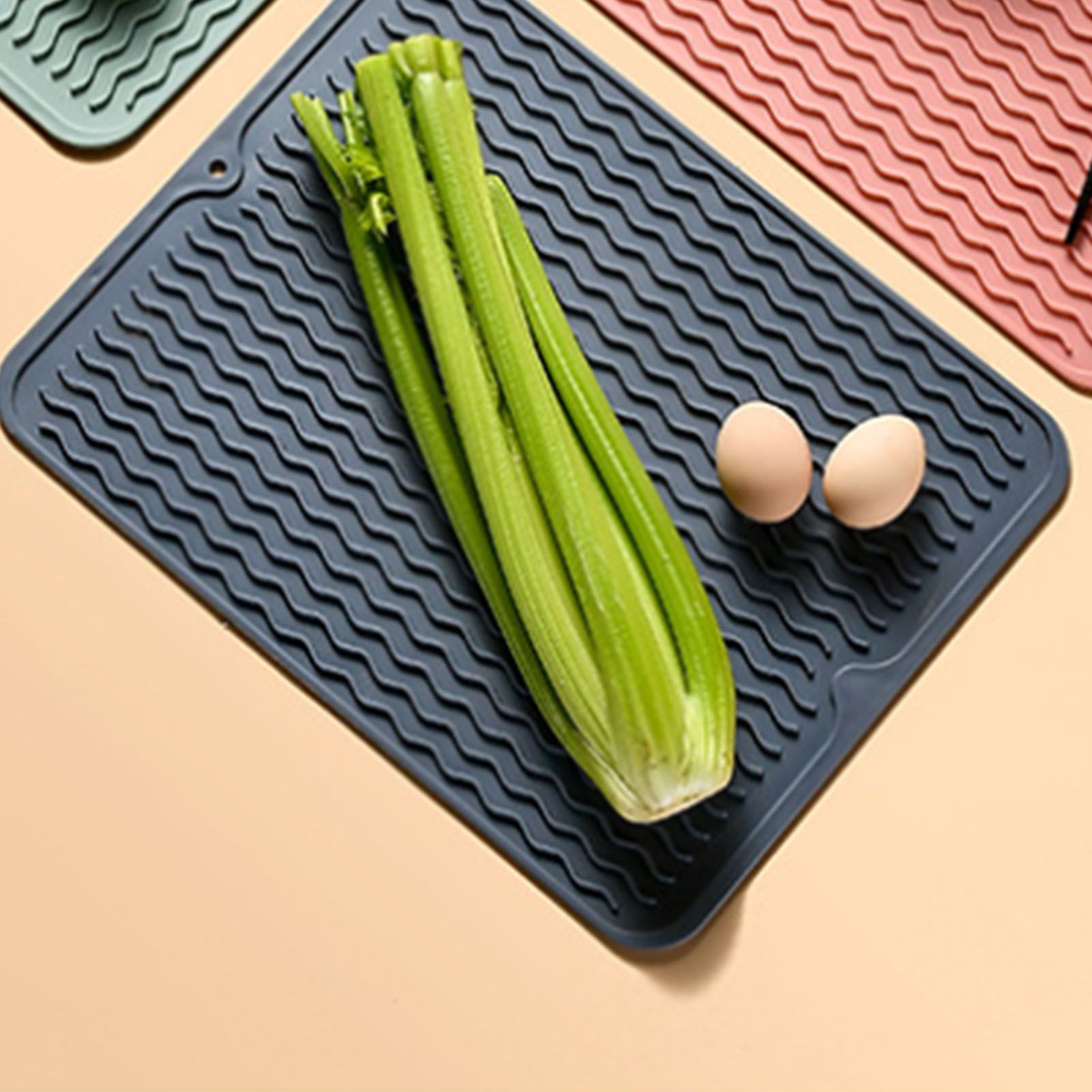 Table Insulating Rubber Mat Anti Slip Waterproof Heat Resistant Dish Drying Placemat for Kitchen Blue - Image 6