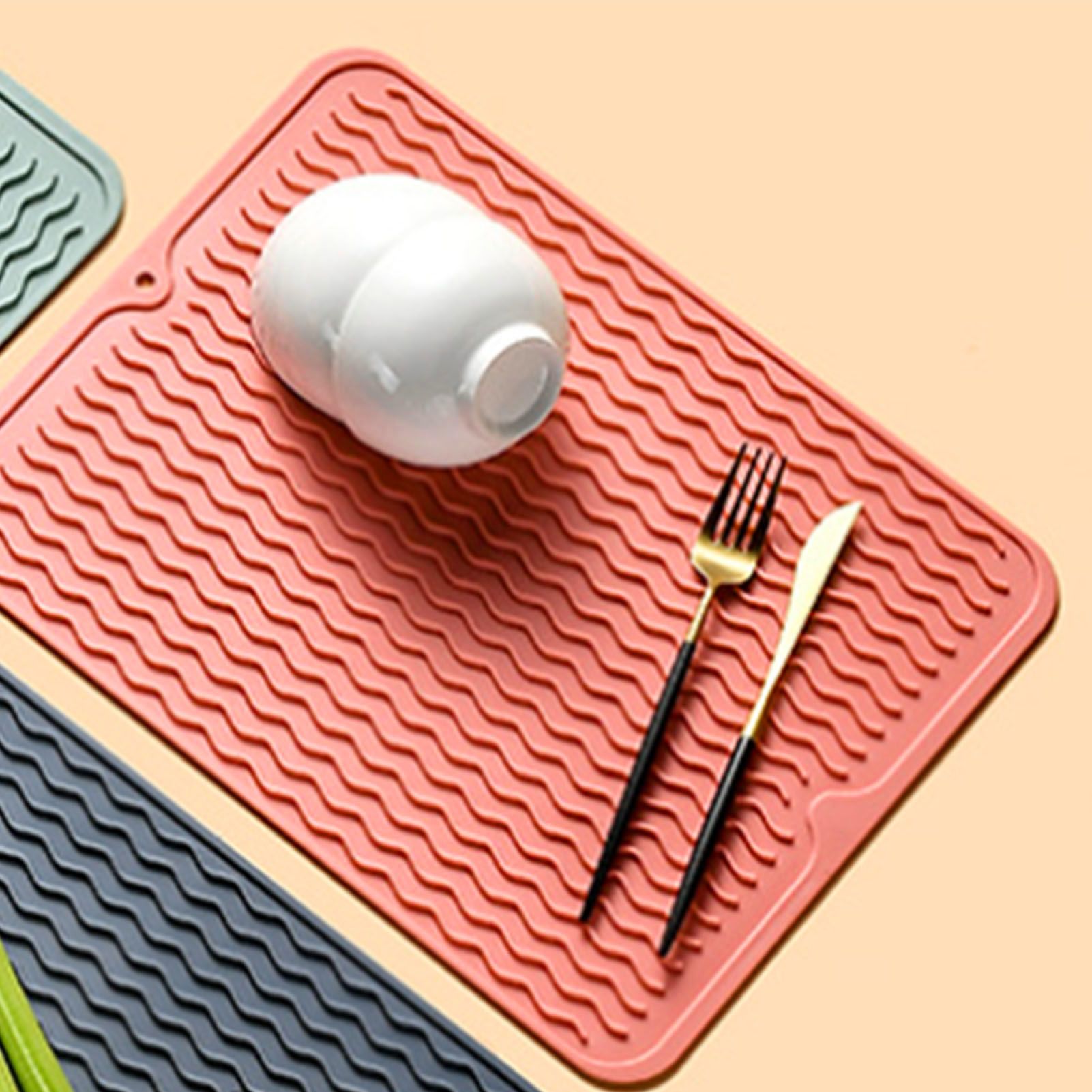 Table Insulating Rubber Mat Anti Slip Waterproof Heat Resistant Dish Drying Placemat for Kitchen Pink - Image 5
