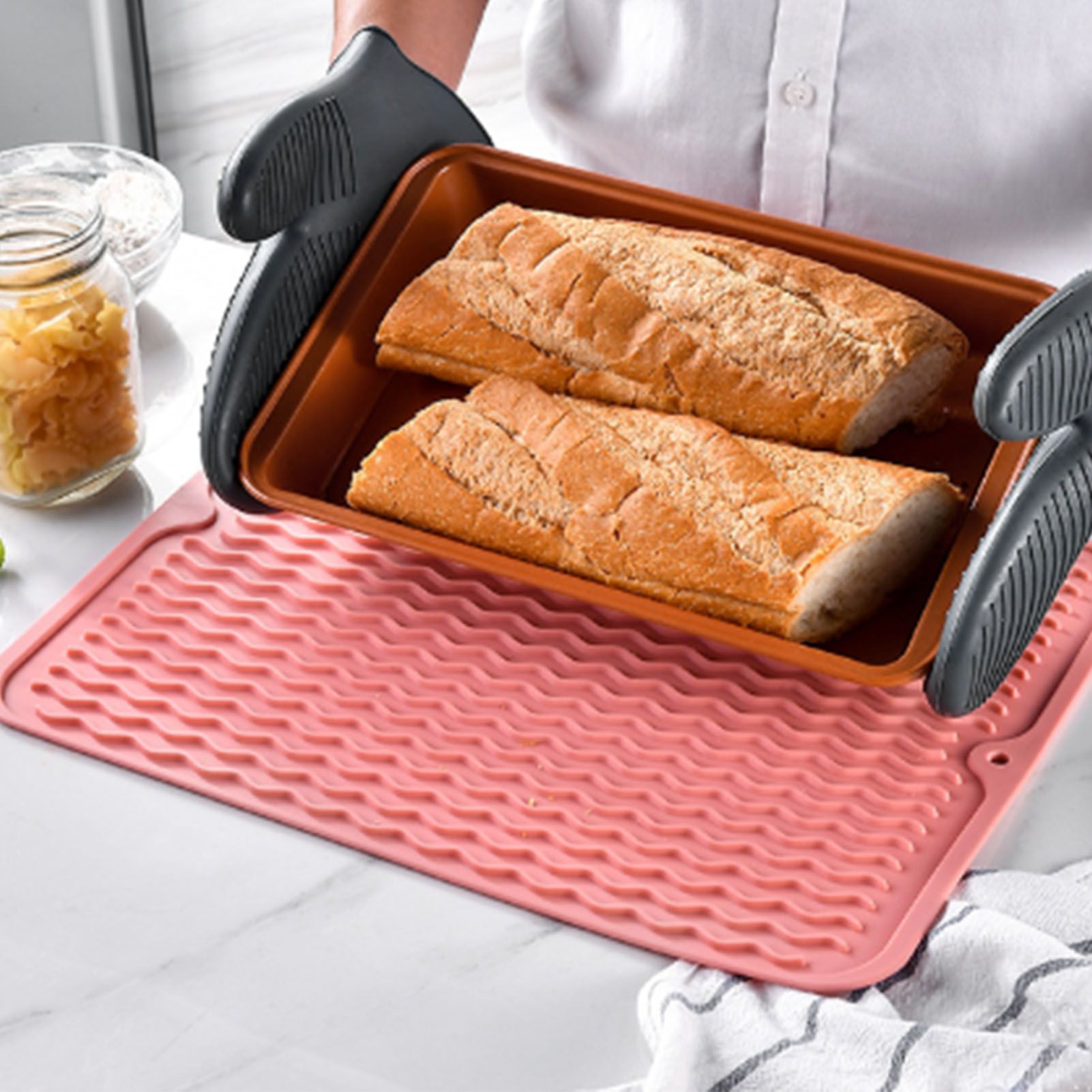 Table Insulating Rubber Mat Anti Slip Waterproof Heat Resistant Dish Drying Placemat for Kitchen Pink - Image 6