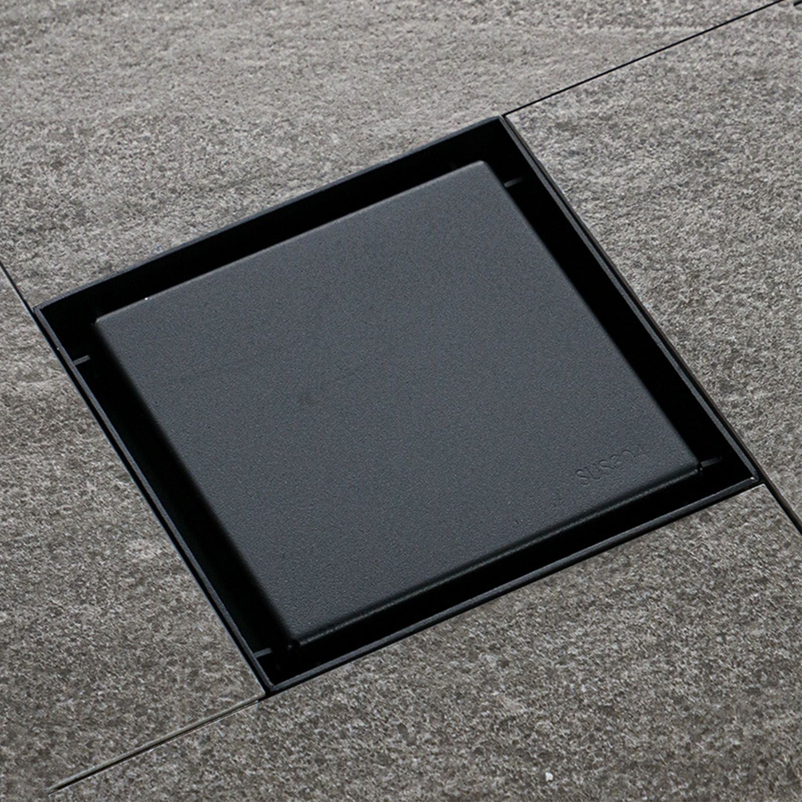 4 Inch Square Invisible Shower Drain Stainless Steel Anti Odor Bathroom Floor Drain 1.3mm Tileable Black - Image 5