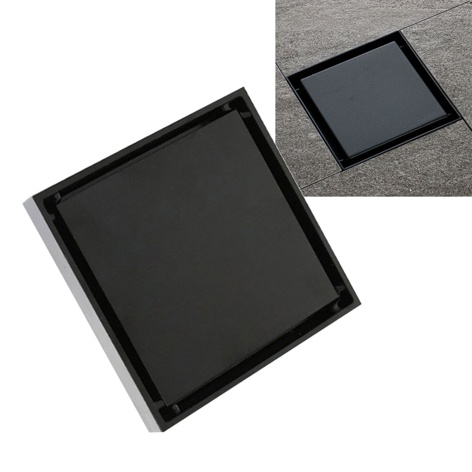 4 Inch Square Invisible Shower Drain Stainless Steel Anti Odor Bathroom Floor Drain 1.3mm Tileable Black - Image 6