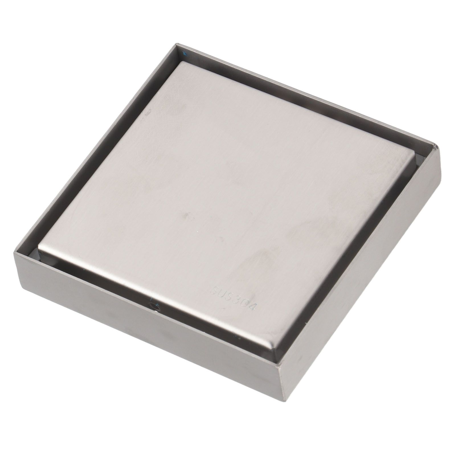 4 Inch Square Invisible Shower Drain Stainless Steel Anti Odor Bathroom Floor Drain 1.3mm Tileable Brushed - Image 4