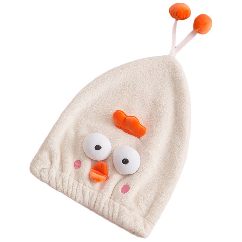 Hair Drying Caps Ultra Absorbent Microfiber Shower Wrap Towels Soft Cute Cartoon Quick Drying Bath Hat for Wet Long Thick Hair Beige Chicken - Image 1